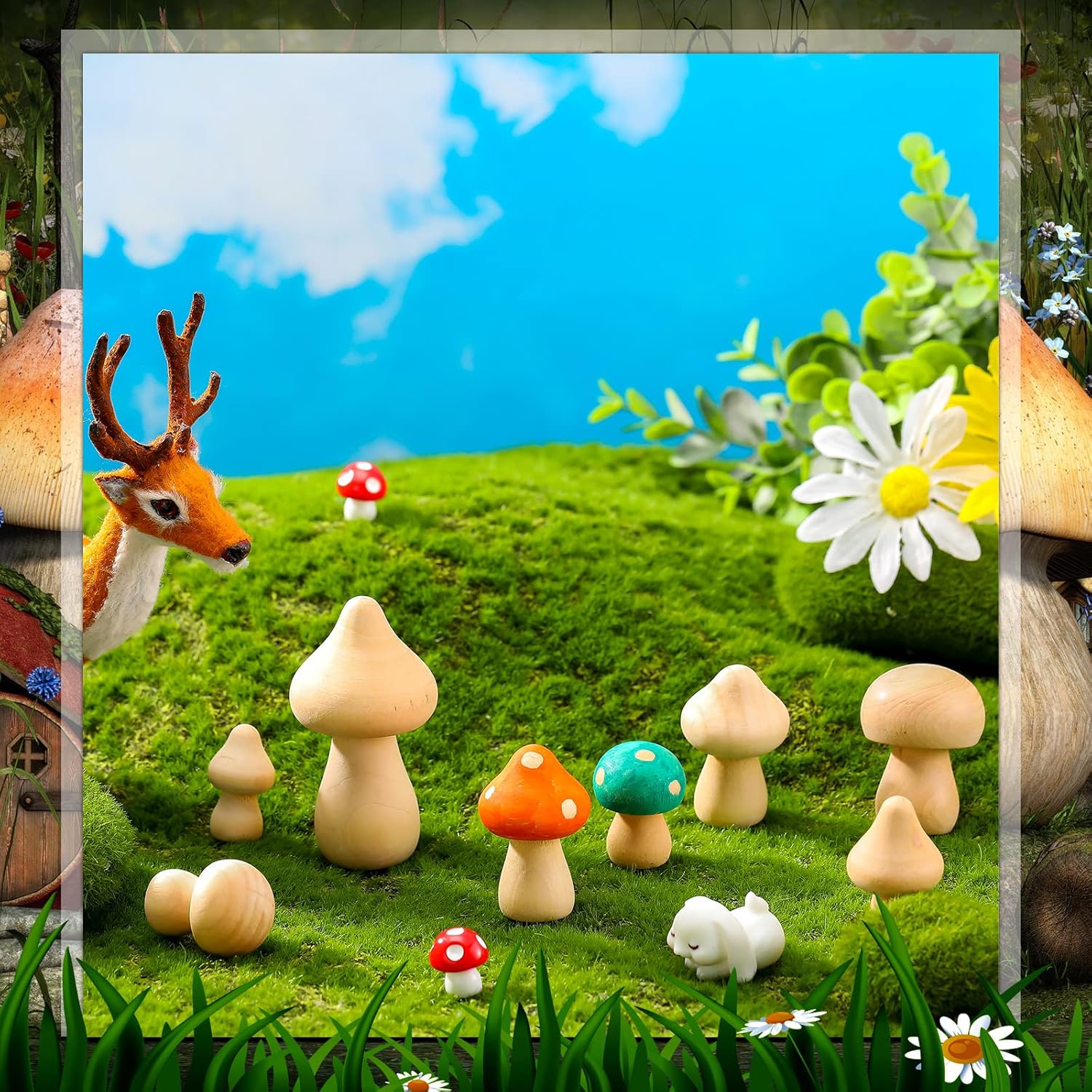 Vicenpal 40 Pcs Unfinished Wooden Mushroom 14 Size Natural Wood Mushrooms for DIY Crafts and Arts Paint Color Ornaments for Christmas Home Desk Bookshelves Decorations Gift