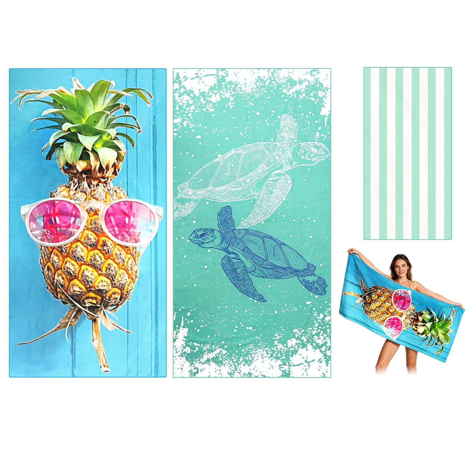 2PCS Microfibre Beach Towels for Adults, Extra Large Quick Dry Towel with Double Side Print Sand Free Lightweight Travel Towel for Adults Women Men Beach Essentials Accessories, 180 × 90 cm (B)