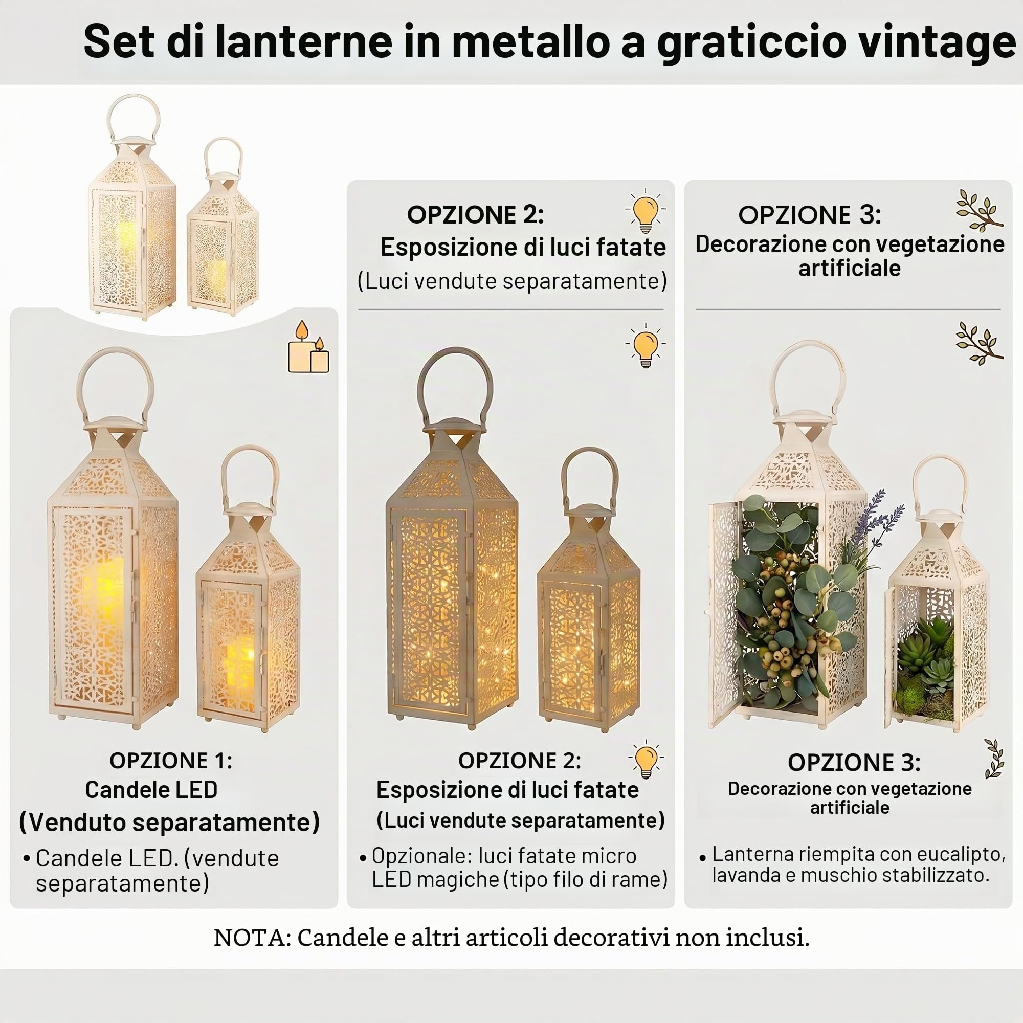 JHY DESIGN Set da 2 lanterne decorative bianche per candele