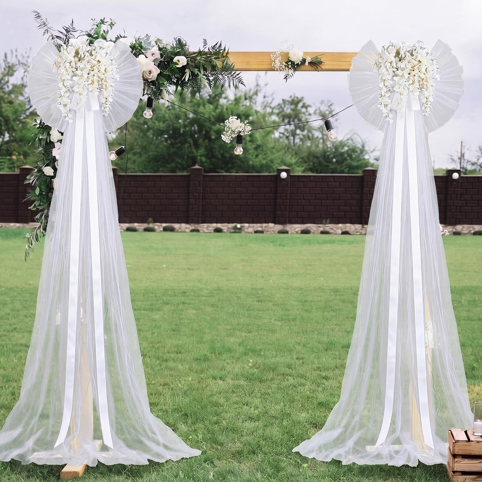 Photo 1 of Suncalla Giant White Wedding Bow with Tulle Tails (2 Pcs)