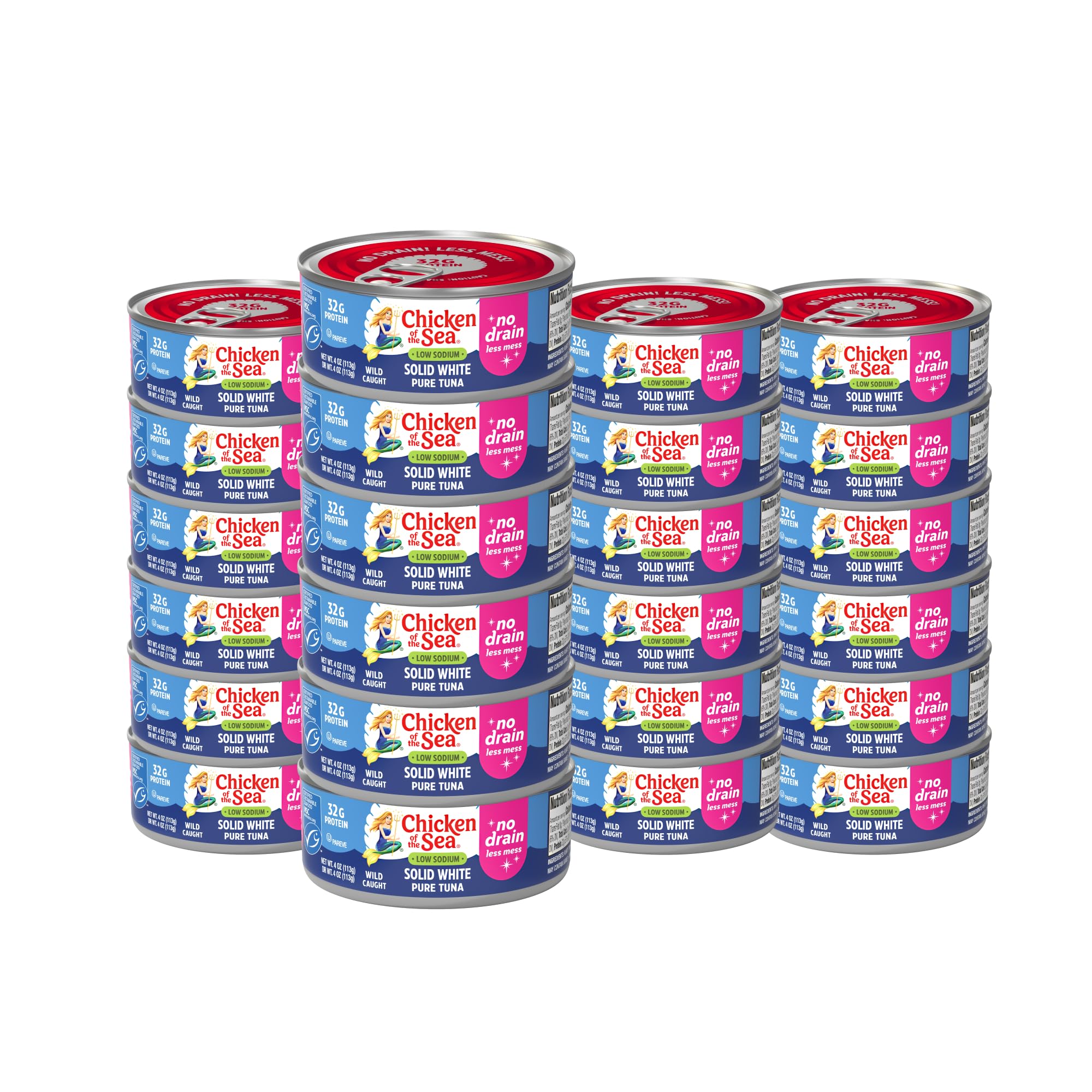 Chicken of the Sea Solid White Pure Albacore MSC Tuna, 4 oz. Cans (Pack of 24), Wild Caught Tuna, No Drain, Low Sodium