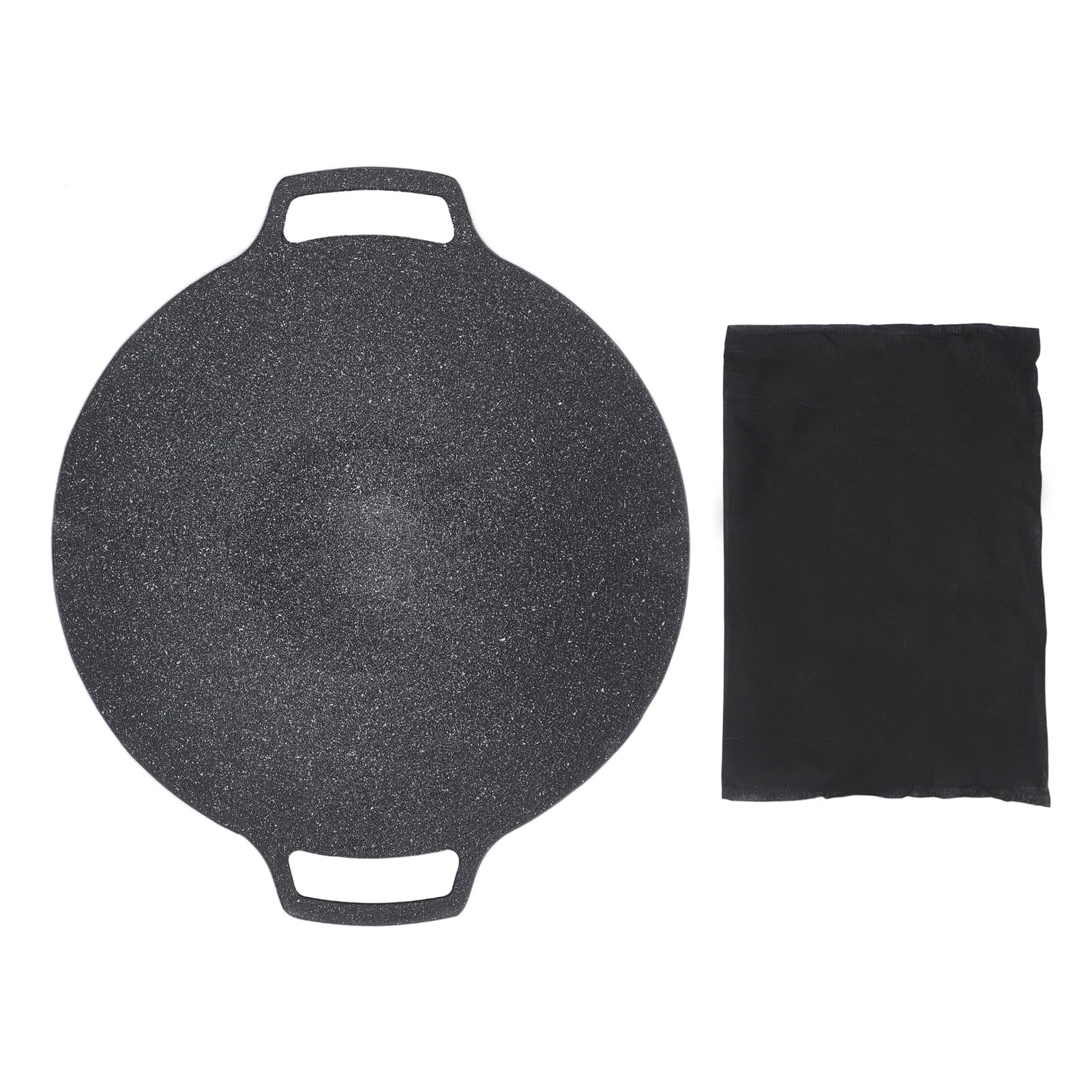 Non Stick Grill Pan, Aluminum Alloy Korean BBQ Grill Pan with Double Handle Round BBQ Griddle Multifunctional Round Griddle for Picnic BBQ (33CM)