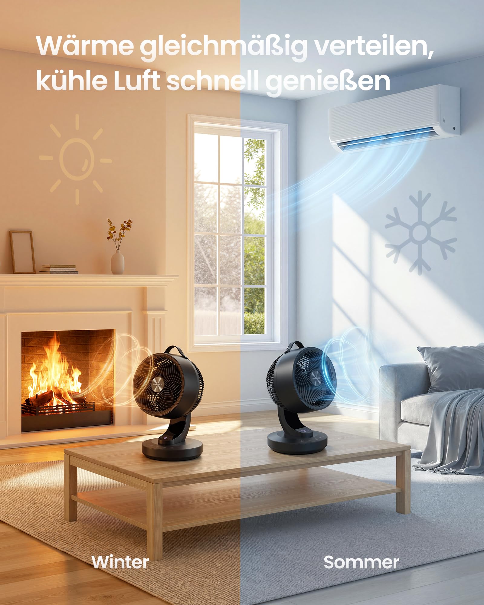 SONGMICS Tischventilator, Ventilator leise 20 dB, Luftzirkulator LED-Display, Fernbedienung, effiziente Kühlung, 70° Oszillation, 8 Geschwindigkeiten, 12 Std. Timer, tintenschwarz XFC001B1EU
