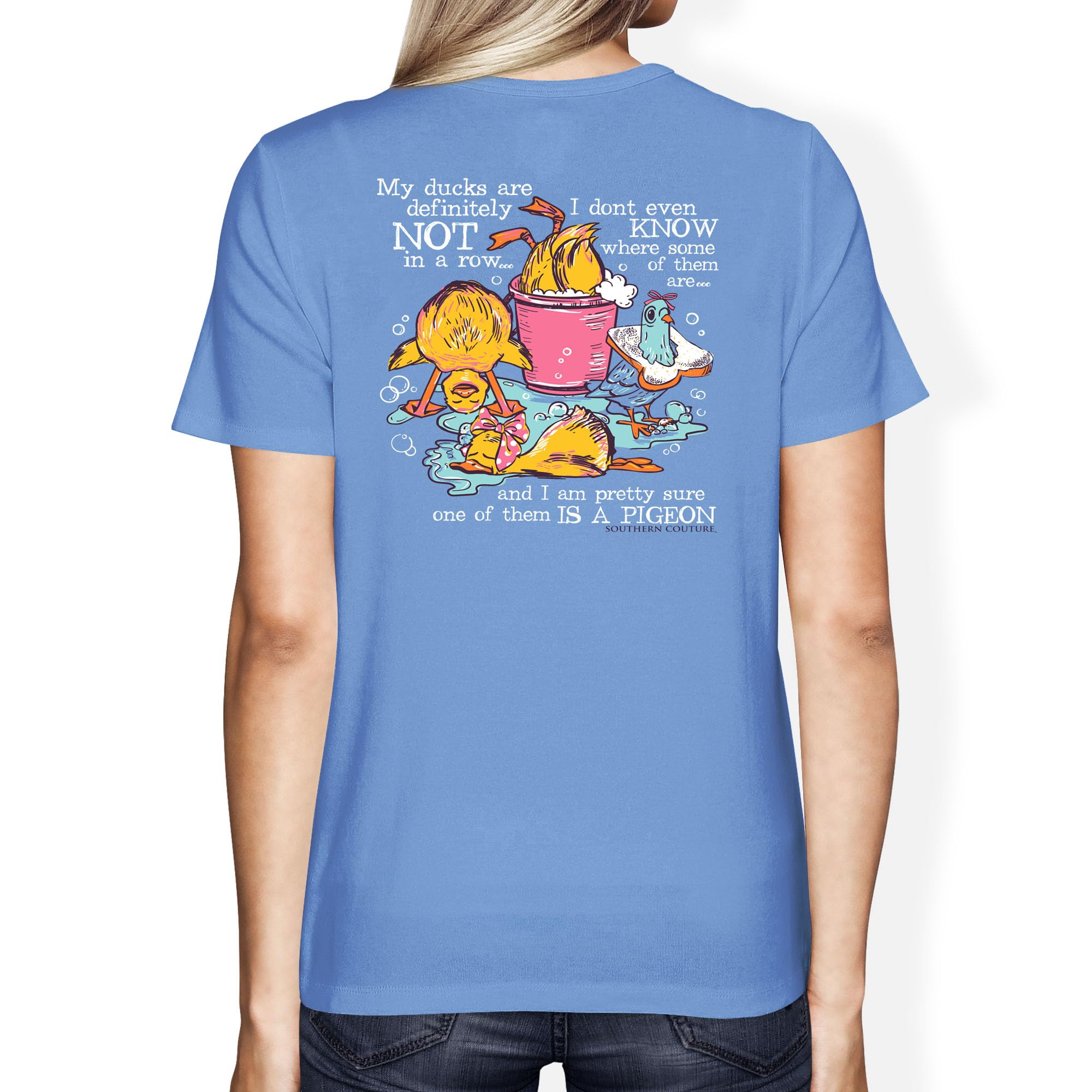 Southern Couture Comfortable Everyday Graphic Short Sleeve Cotton T-Shirt My Ducks Blue