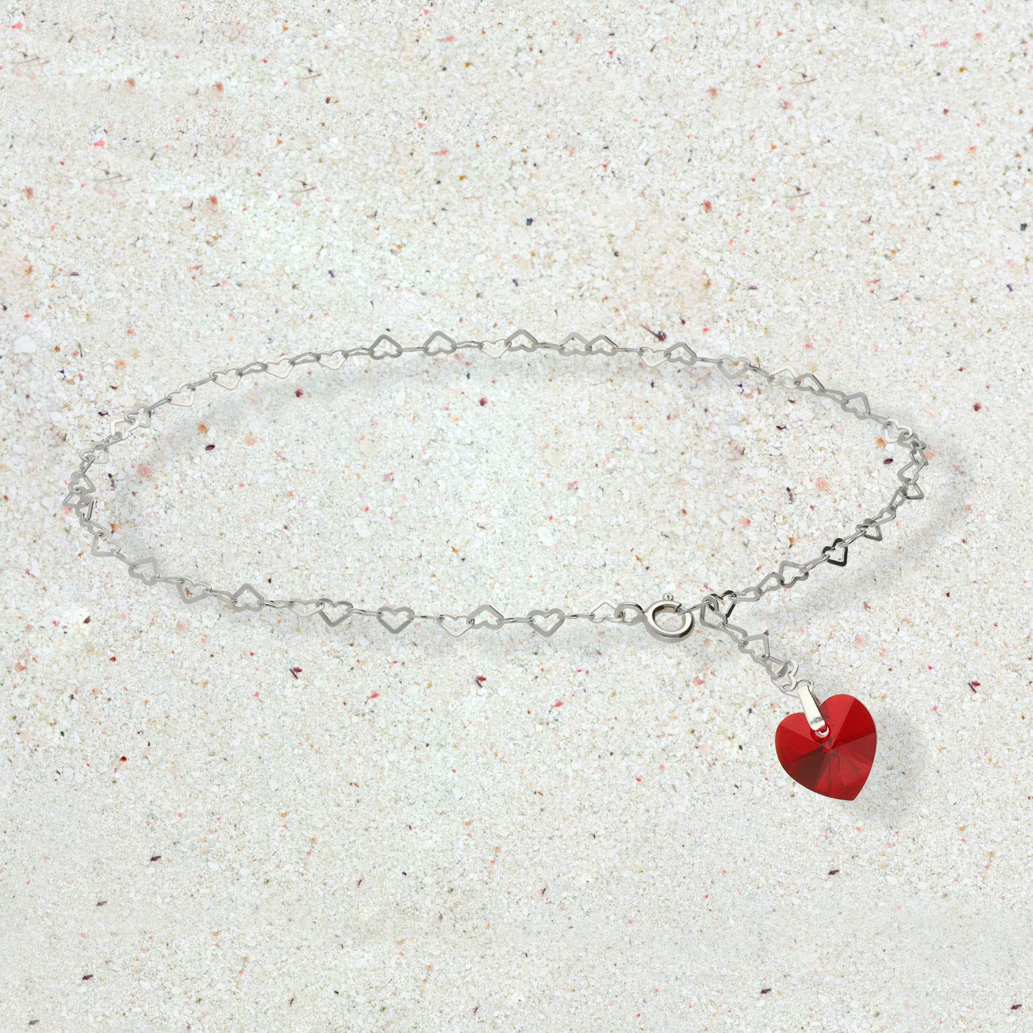 Cavigliera in argento 925 con cuore Swarovski, vari colori