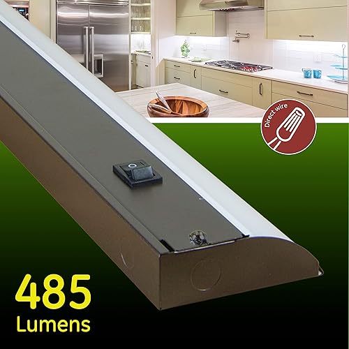 Miniatura 3 de Enshine 38886 - Lámpara LED de alta calidad para debajo del gabinete, acabado de bronce, cable directo, blanco cálido 3000K, 485 lúmenes, carcasa de