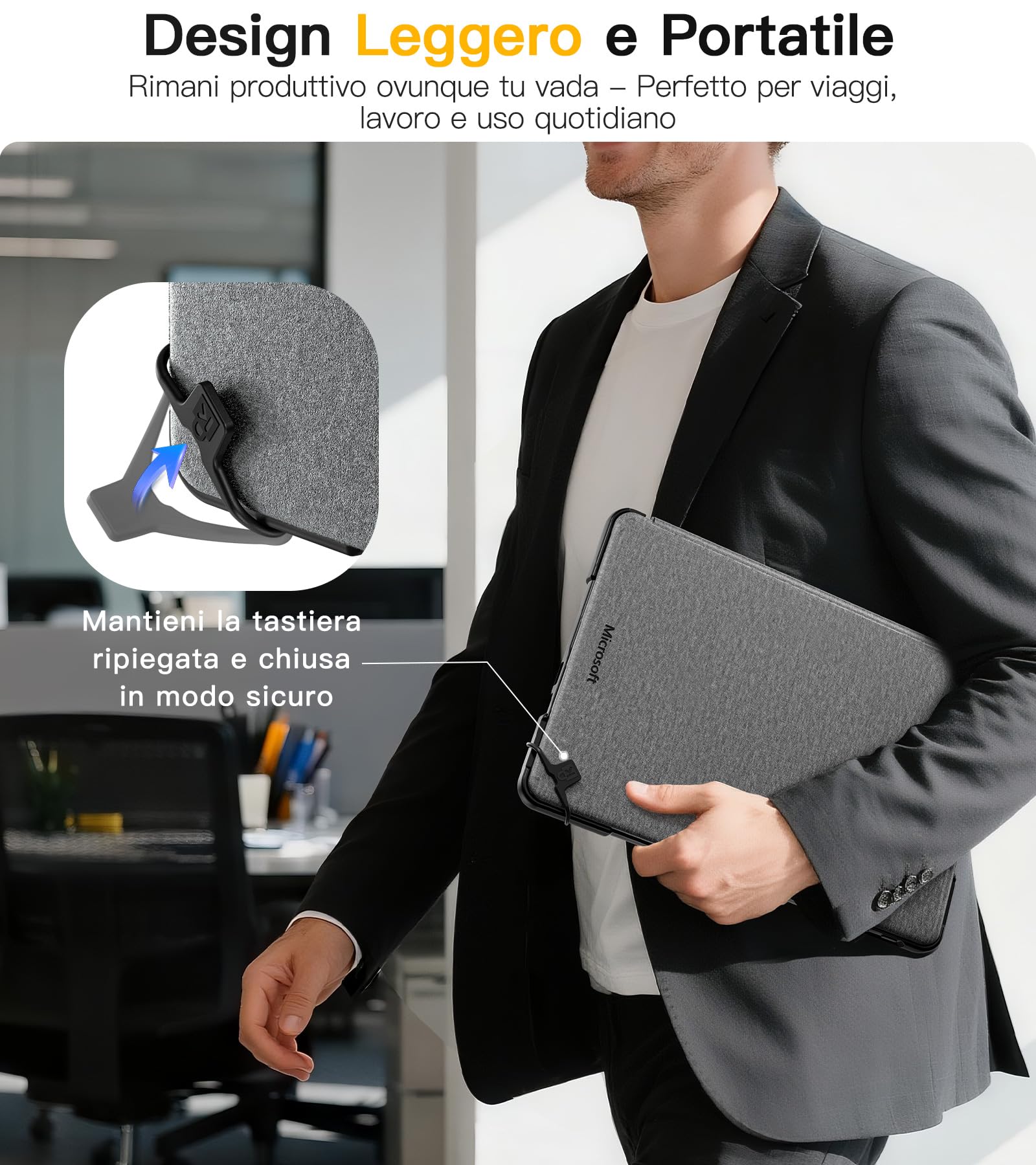 BRAECN Cover per Microsoft Surface Pro 12 Pollici 2025 | Antiurto Robusto Custodia con Supporto Girevole a 360°, Cinghia a Mano, Nero