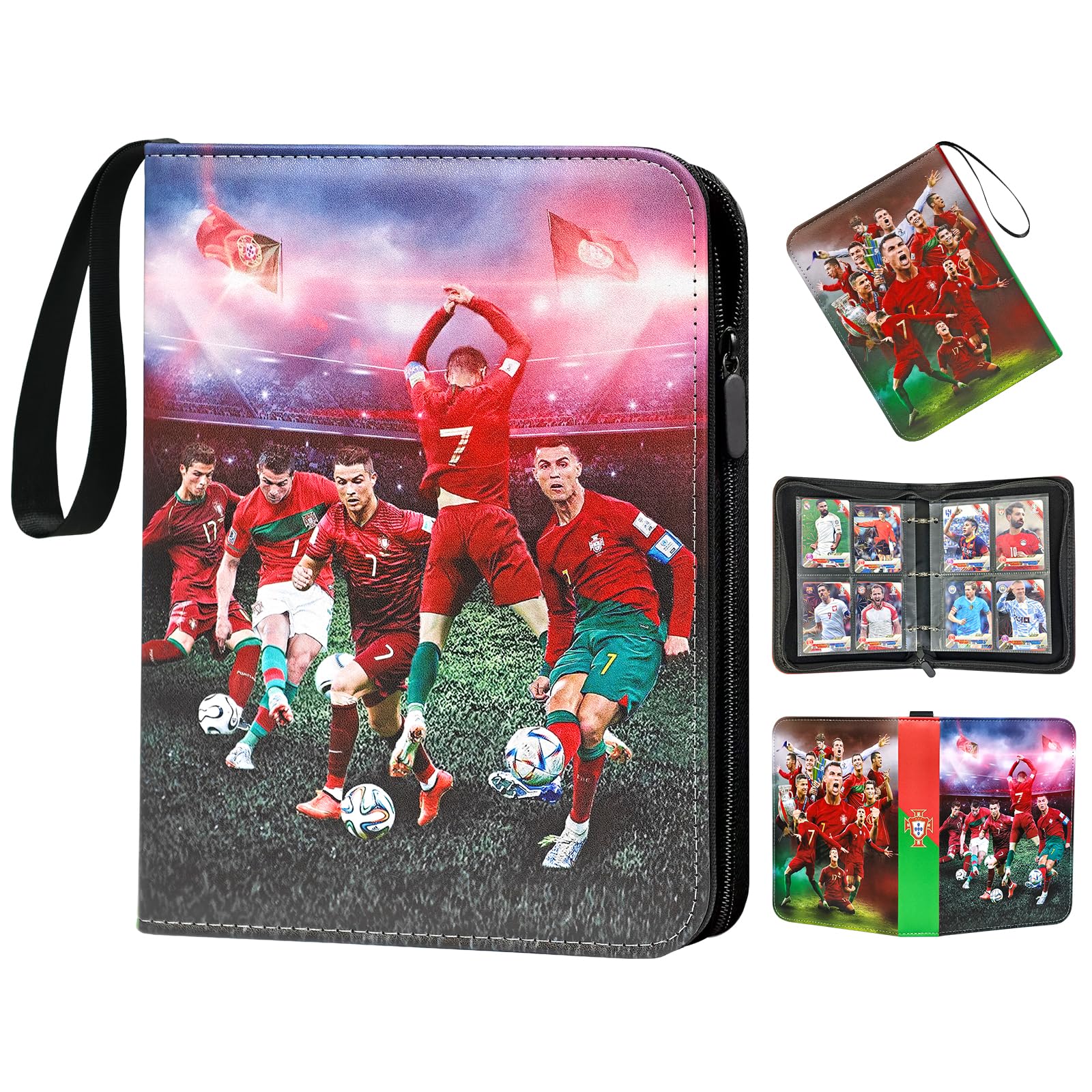 Oirigaga Football Cards Scrapbook, Football Trading Card Album, 400 Cards Collector's Folder, 3-Ring Sports Cards, Book Folder with 4 Pockets, 50 Sleeves and Zip Carry Handle