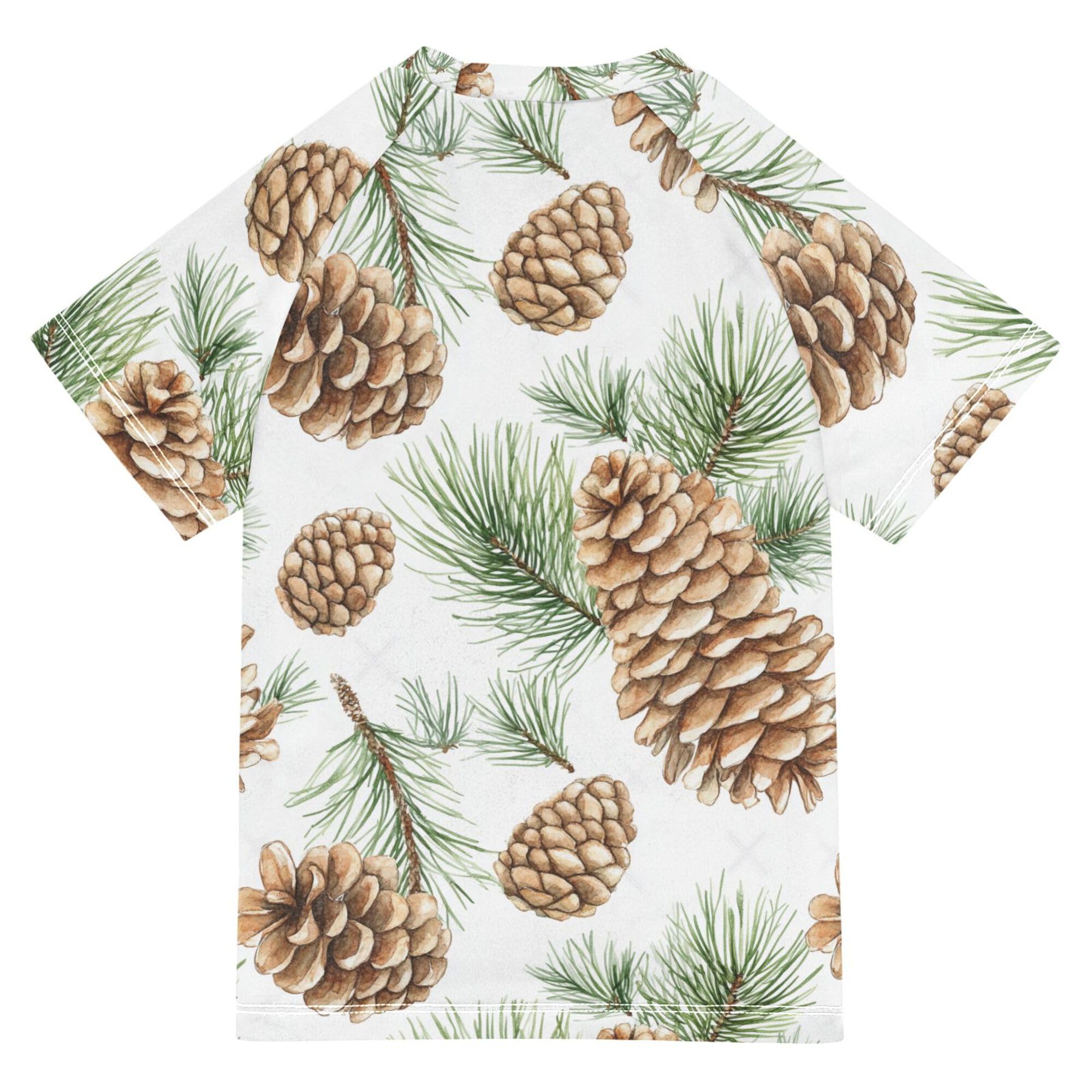 Pine Cones Pine Branches Kids Bathing Suit Short Sleeves Workout Shirts Swimwear Beach Tops 3T