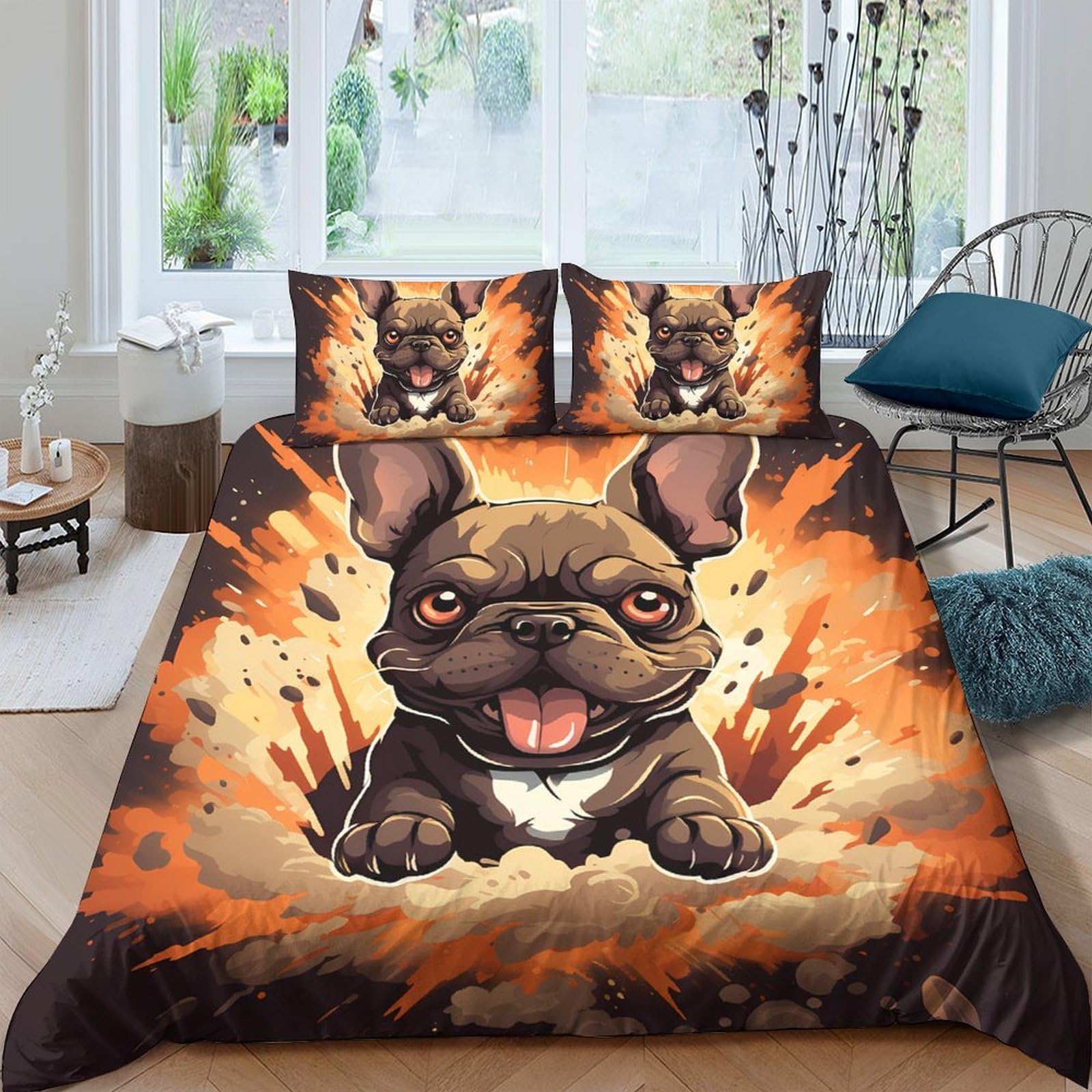 Ctjqhvkz Style-7 3D Printed French Bulldog Explosion Fitted Sheet Microfiber Soft Slip-Resistant Bed Sheet For Bedroom Guest Room Decor Single（135X200cm）