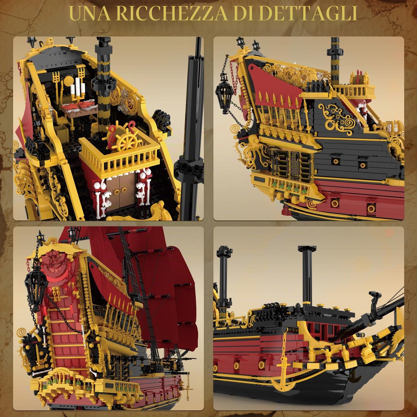 Reobrix Set di mattoncini da costruzione Nave Pirata Revenge, 5666+ pezzi Kit modello storico 66049, Veliero giocattolo da collezione, regali di Natale e compleanno