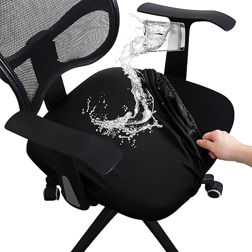 FORCHEER Fundas de asiento para silla de oficina, fundas de cuero elástico impermeable PU para silla de computadora, fundas de cojín para asiento de