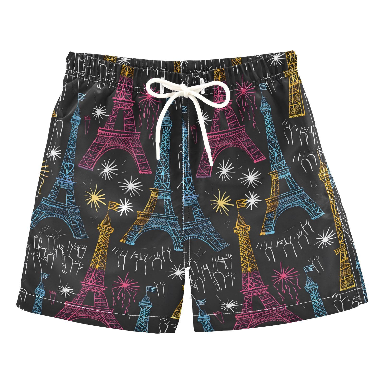 ALAZA Romantic New Year Paris Eiffel Tower Boys Quick Dry Beach Board Shorts Kids Swim Trunks Bathing Suit Swimsuit 2T Multicolor