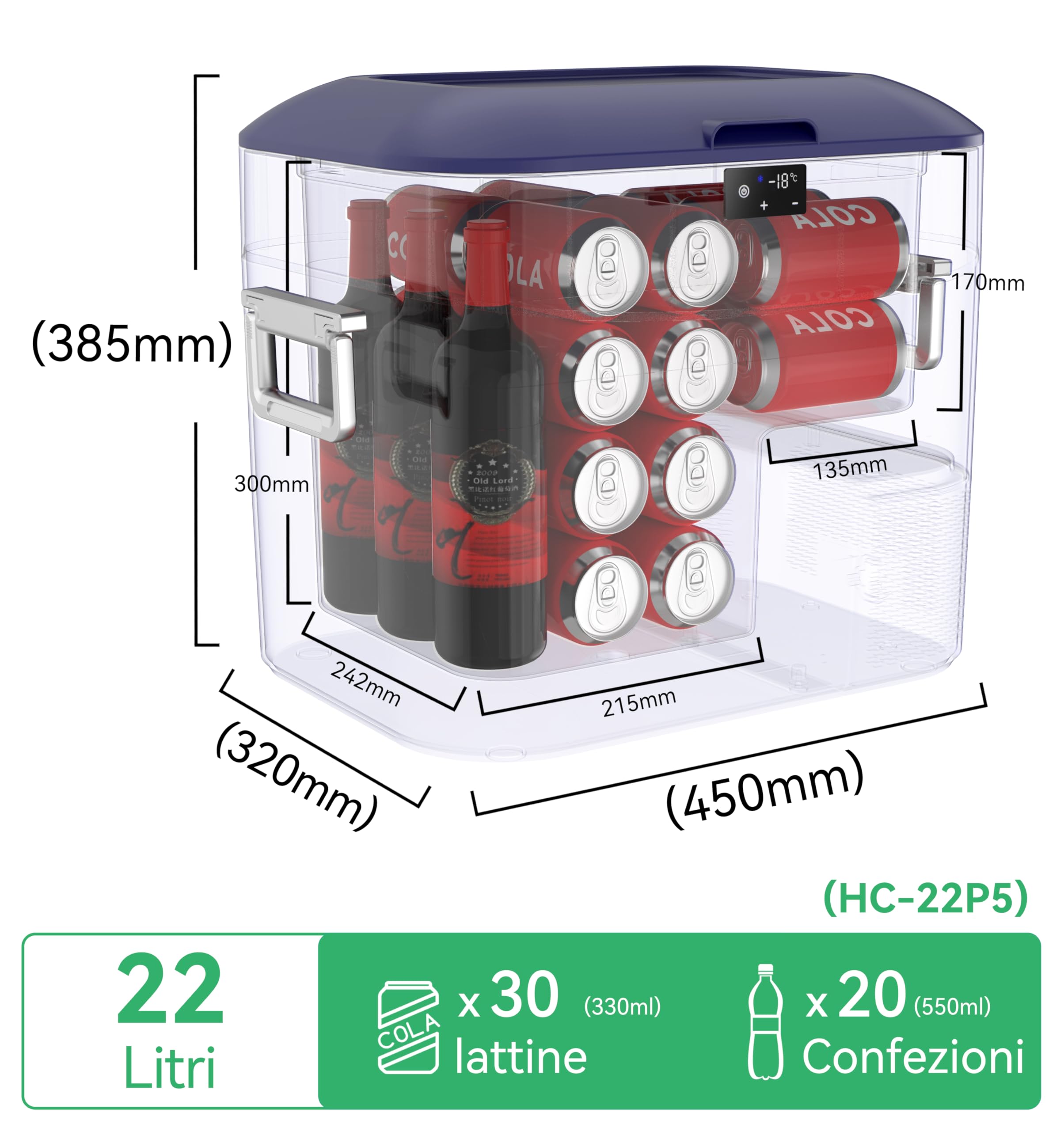 Bingi 22L Frigorifero Portatile Elettrico,Congelatore Portatile per Auto,Mini Frigorifero da Campeggio Frigo Elettrico 12V/24V/220V compressore per RV Camion,Barca,Camper