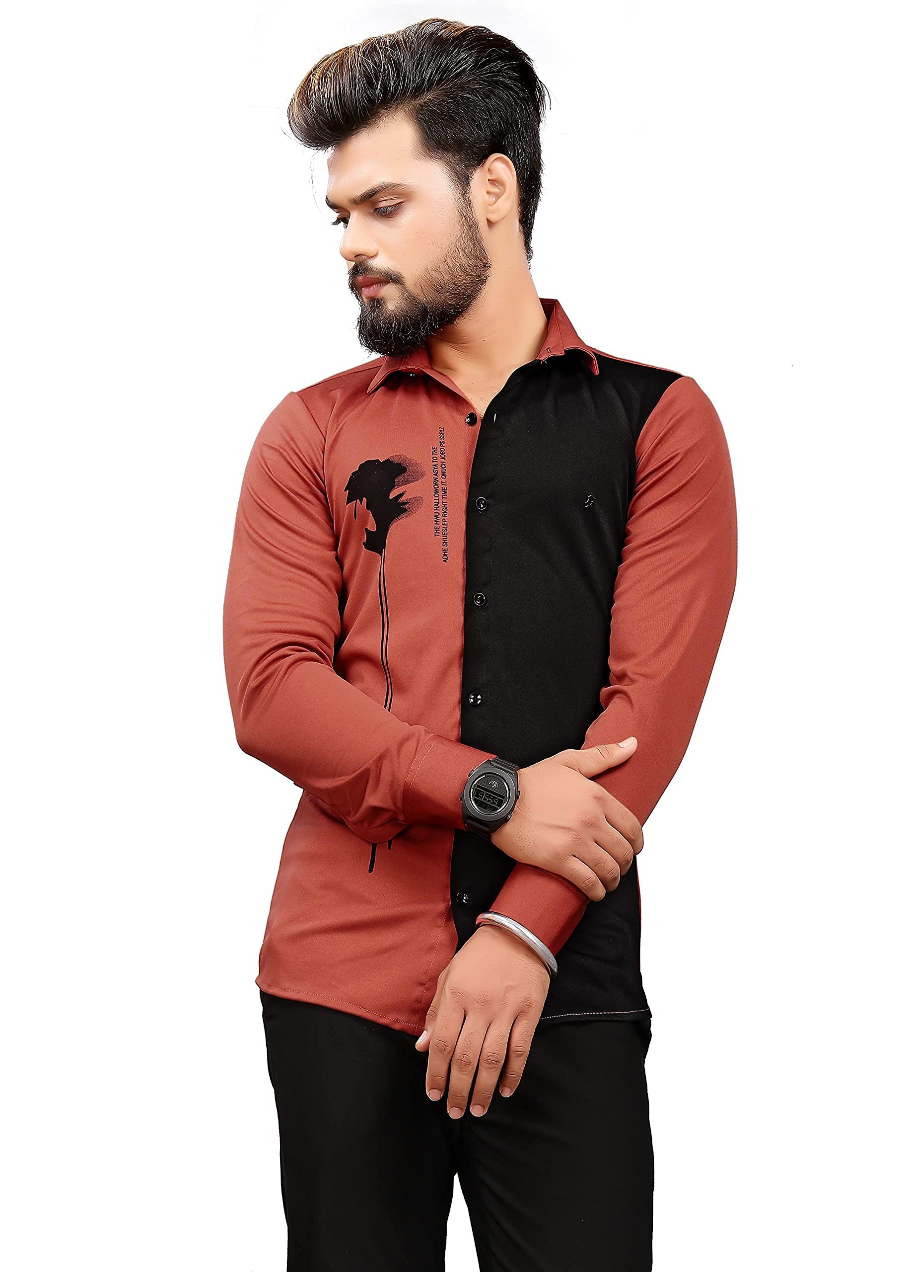 DHARMEE Men's Lycra Slim Fit Printed Design Stylish Full Sleeves Shirt - Casual