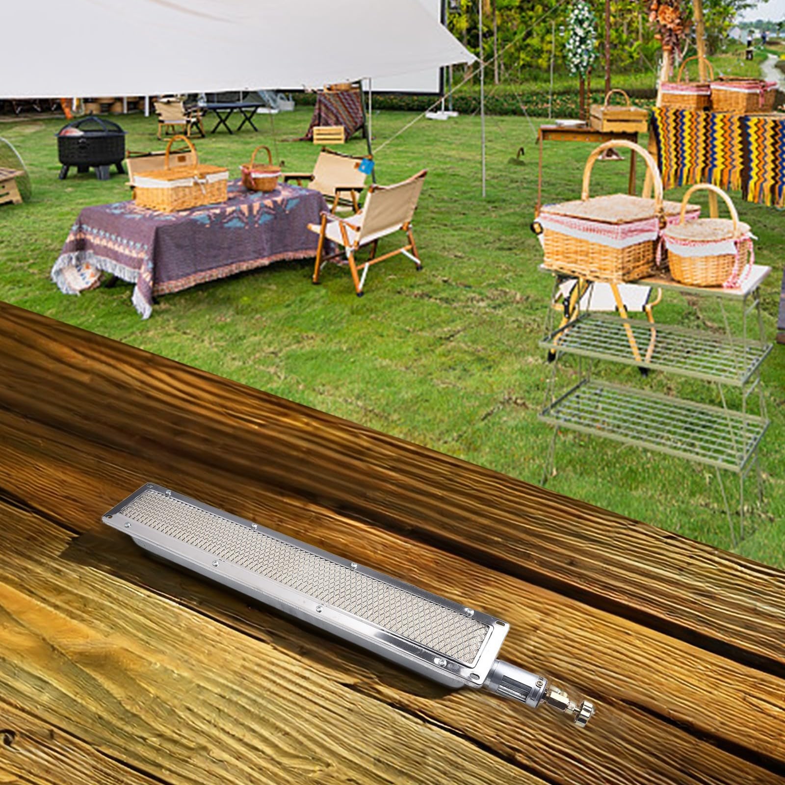 Barbecue a gas con bruciatore in ceramica a infrarossi per un calore uniforme, adatto per catering, cucina all'aperto, trasformazione alimentare e uso agricolo (53 x 9,5 cm)