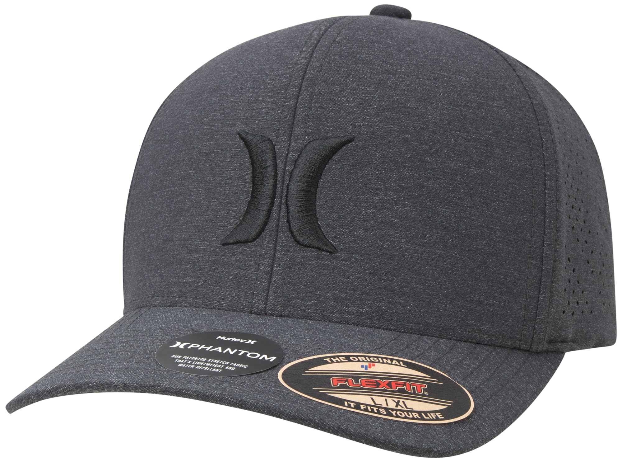 Hurley Men's Caps - Flexfit and Quick-Dry Phantom Curved Baseball Caps for Men - Classic Mens Trucker Hats (S-XL), Black, L-XL
