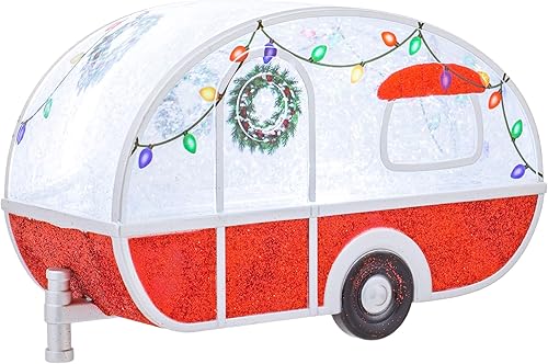 Roman Camper vintage de remolino iluminado de 5 pulgadas con corona de Navidad y luces, decoración navideña de Confetti Lites, acento festivo,