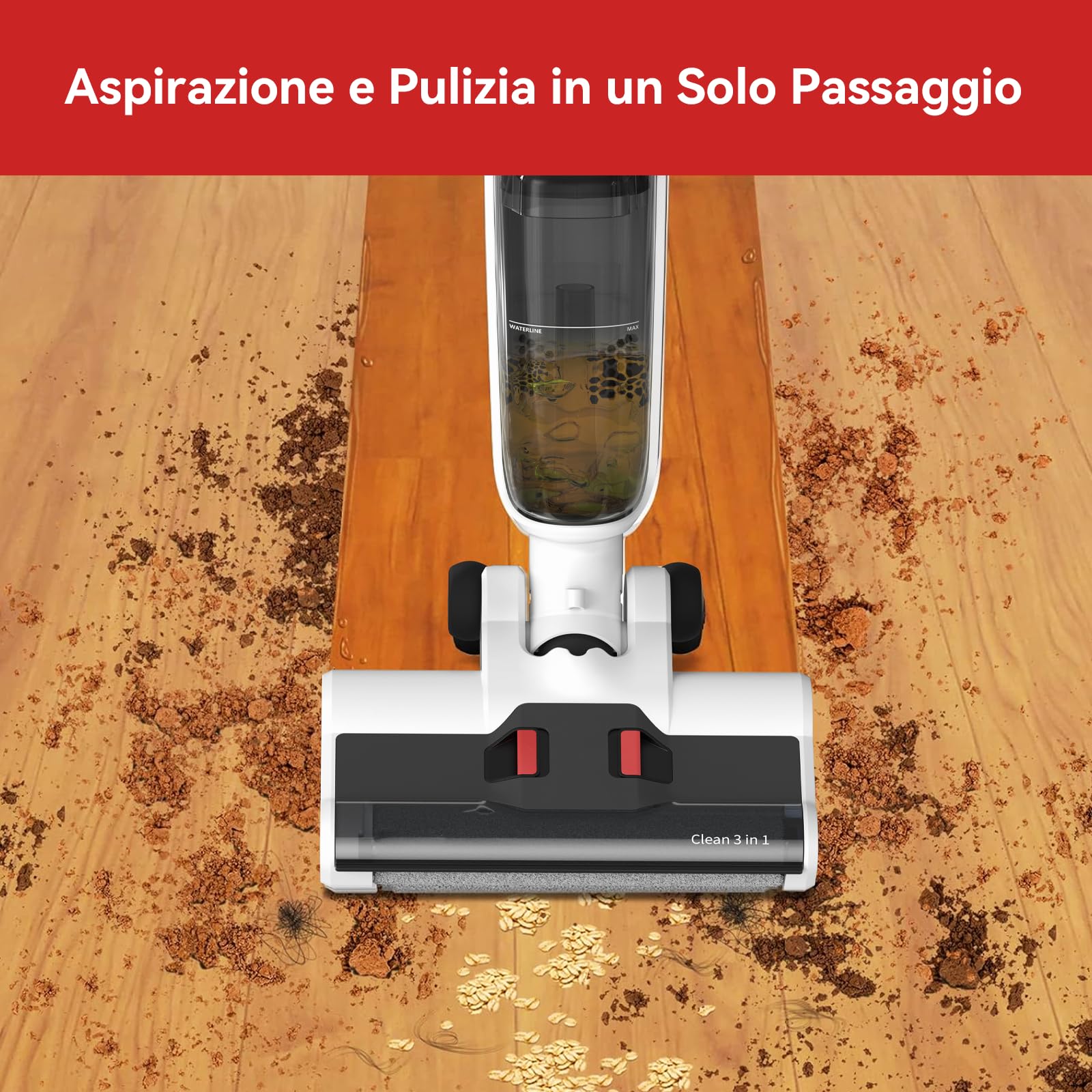 Twotoo RUBINO Lavapavimenti Senza Filo Intelligente, 3 in 1 Aspirapolvere Lavapavimenti Aspira e Lava Pavimenti Casa, Pulizia in Un Solo Passaggio per Pavimenti Duri, Ottimo per Peli di Animali