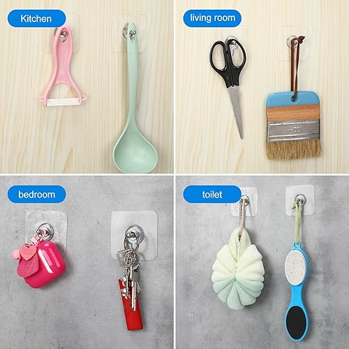 Miniatura 2 de Sosation 20 ganchos autoadhesivos para uñas de pared sin ganchos para colgar, ganchos transparentes reutilizables, ganchos adhesivos resistentes,