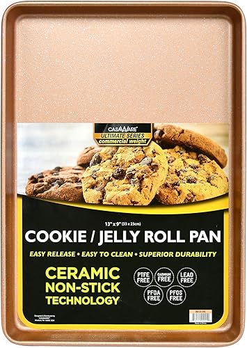 casaWare 13 x 9 x 1 pulgada Ultimate Series - Molde antiadherente de cerámica con revestimiento antiadherente para galletasgelatina (granito oro