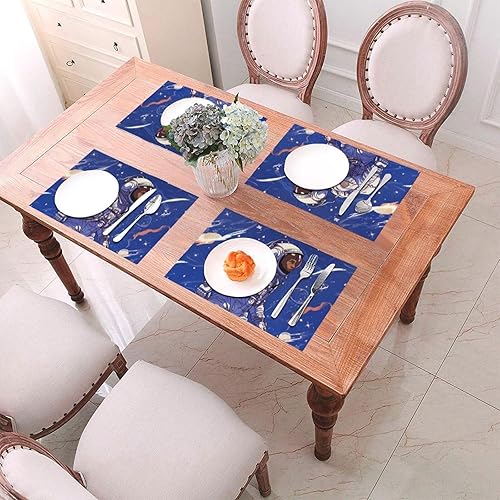 Miniatura 4 de 6 PCS PVC Placemats Set Place Mats Black Astronaut on Blue Non-Slip Weave Place Mats 12" x 18" Farmhouse Table Mat Set for Family Dinners Wedding