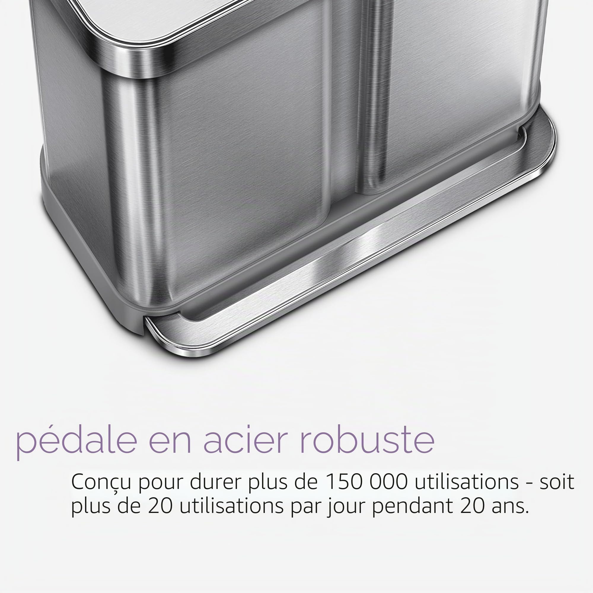 Simplehuman CW2025 poubelle de recyclage rectangulaire acier inoxydable brossé 58 litres 2 bacs