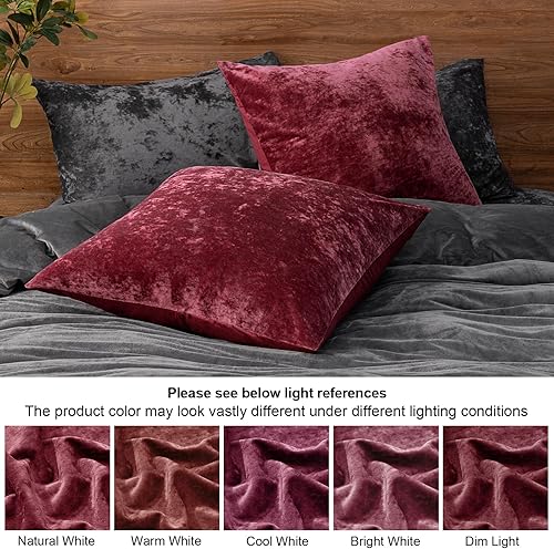 Miniatura 5 de PHF Fundas de almohada de terciopelo real, 24 x 24 pulgadas, sin rellenos, paquete de 2 fundas de cojín navideñas de color degradado, ultra suaves y