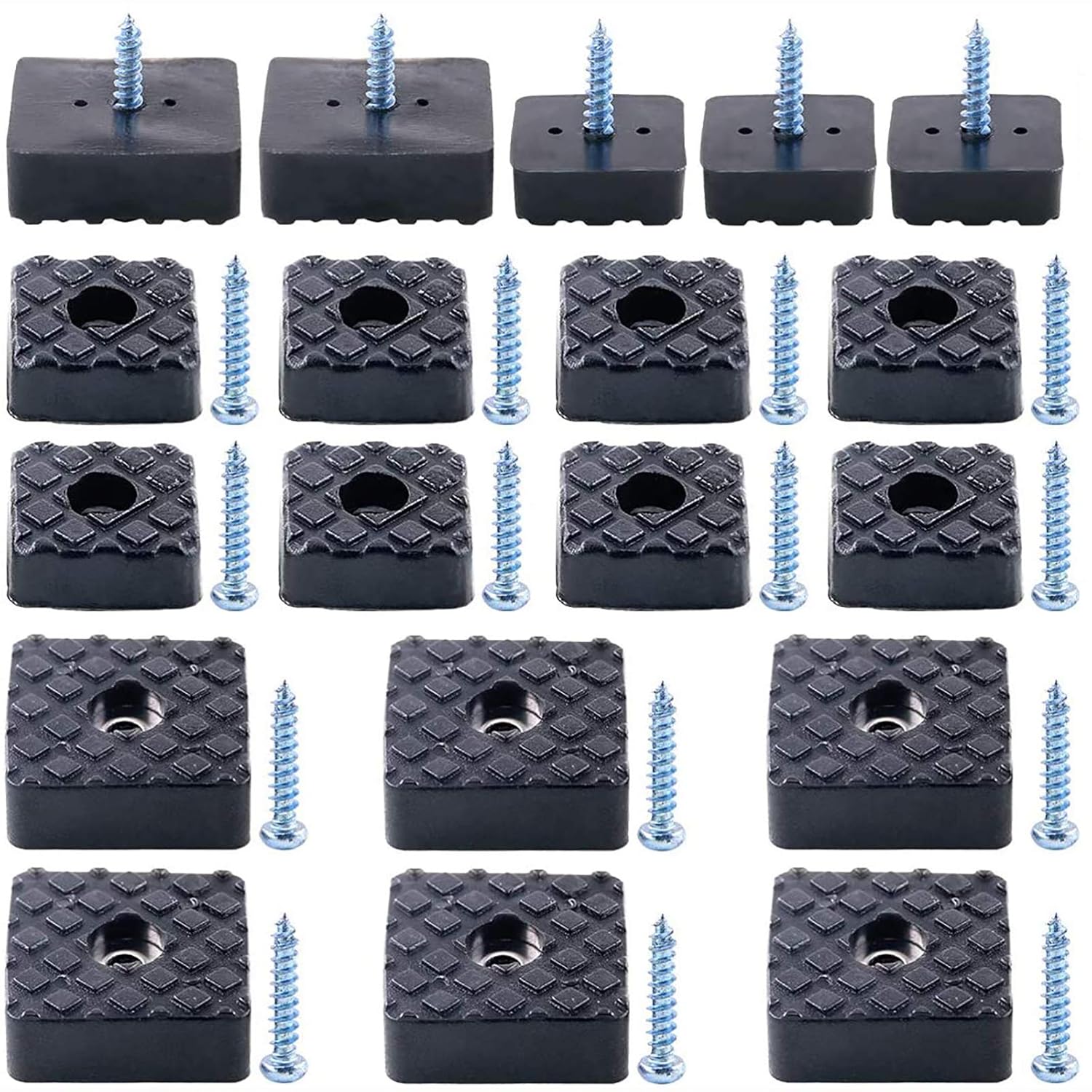 Swpeet 80Pcs Black 22mm 30mm Square Shape Furniture Pads with Screws Heavy Duty Rubber Non Slip Non Skid