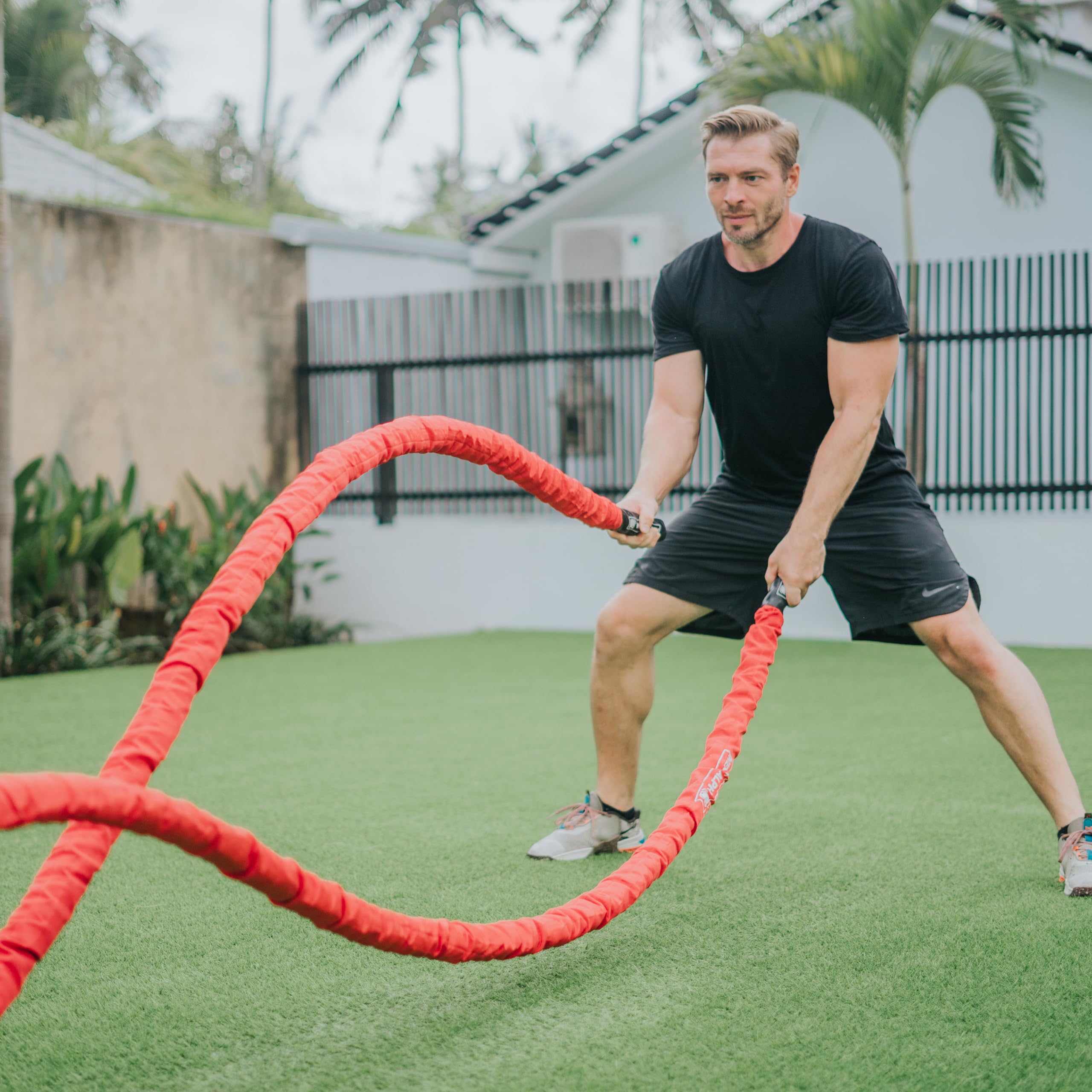 Battle Rope - Corda da Allenamento - 38mm/50mm, 9m/12m/15m - Fascette di Protezione - Ancoraggio a Muro - Workout Instruction Poster
