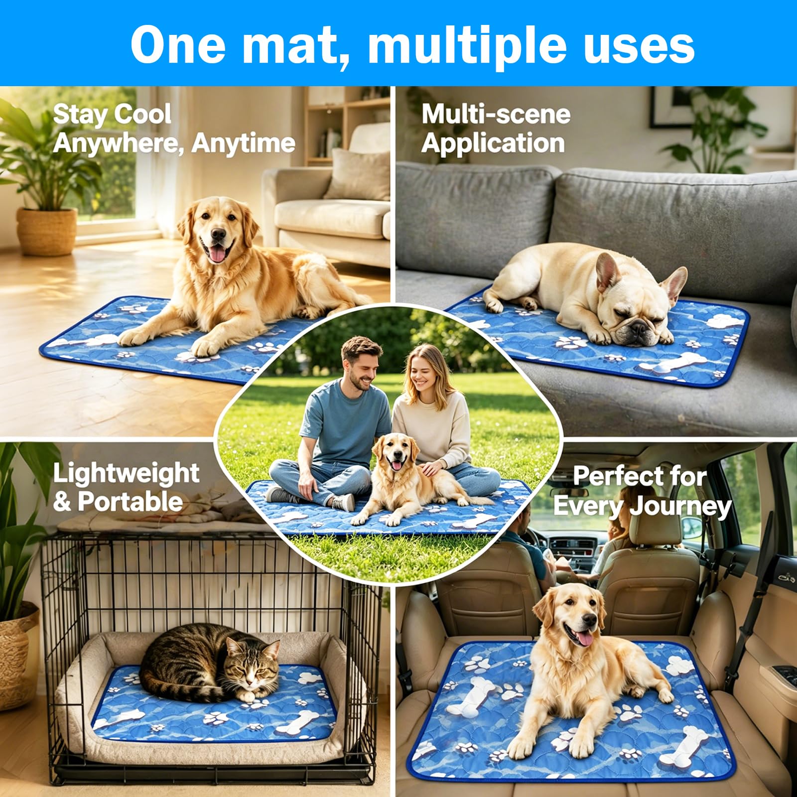 Tappetino Refrigerante Per Cani Gatti 100X70CM,Tappetino Rinfrescante Auto-Raffreddante Antiscivolo Per Cani Gatti,Pieghevole Lavabile,Adatto Per Pavimenti,Divani Gabbie Per Animali Domestici