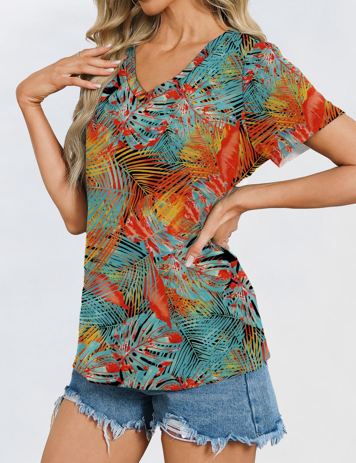 Womens Short Sleeve T Shirts V Neck Tops Summer Trendy Comfy Casual Basic Tee Shirt - Image 4