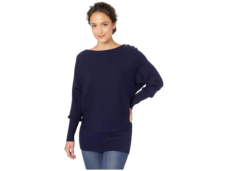 

LAUREN Ralph Lauren Button-Shoulder Cotton Sweater (Navy) Women's Sweater