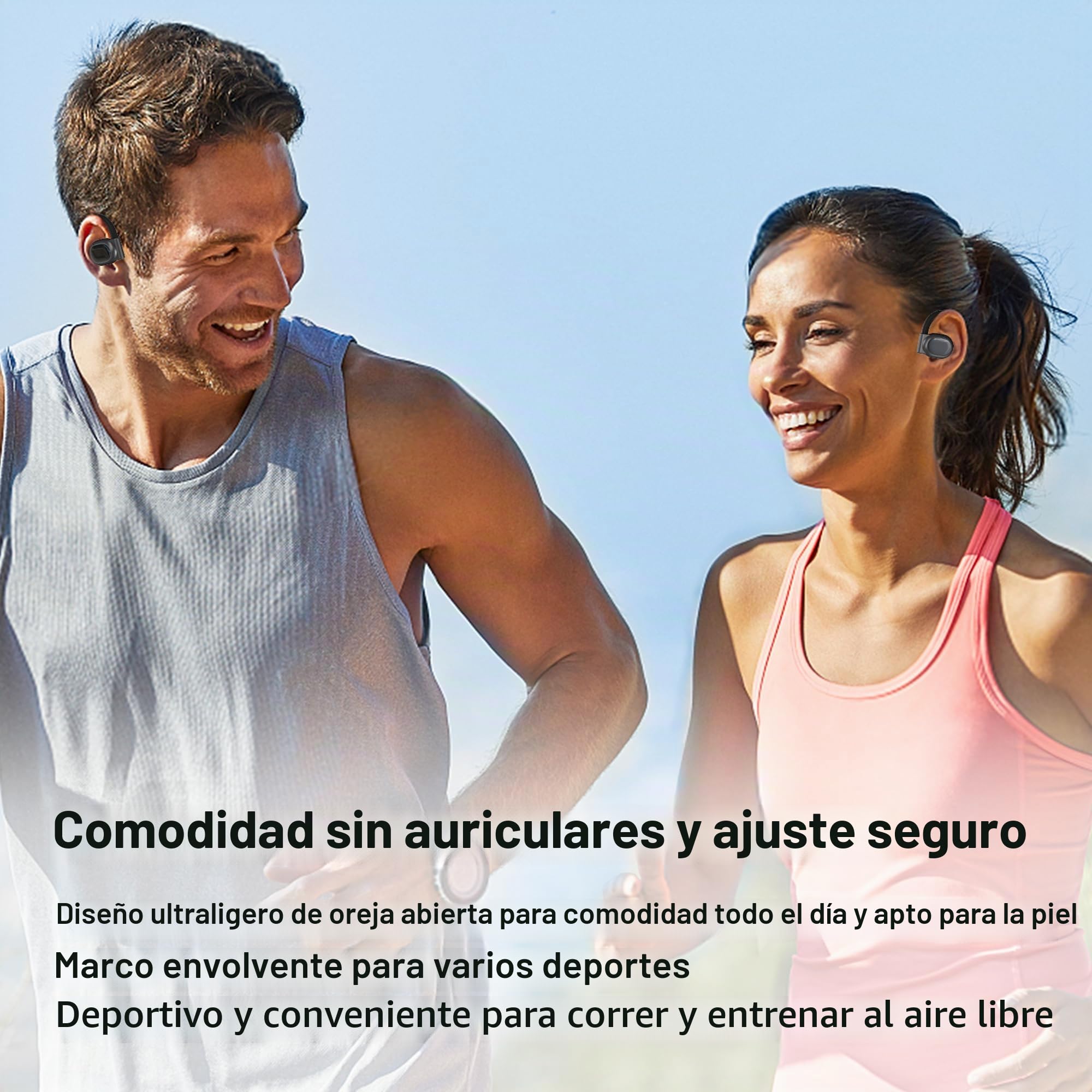 DACOM Auriculares Deportivos Bluetooth 5.3, ENC Inalámbricos Abiertos, 45H Tiempo de Reproducción, a Prueba de Sudor Con 2 Micrófonos para Ciclismo (Negro)