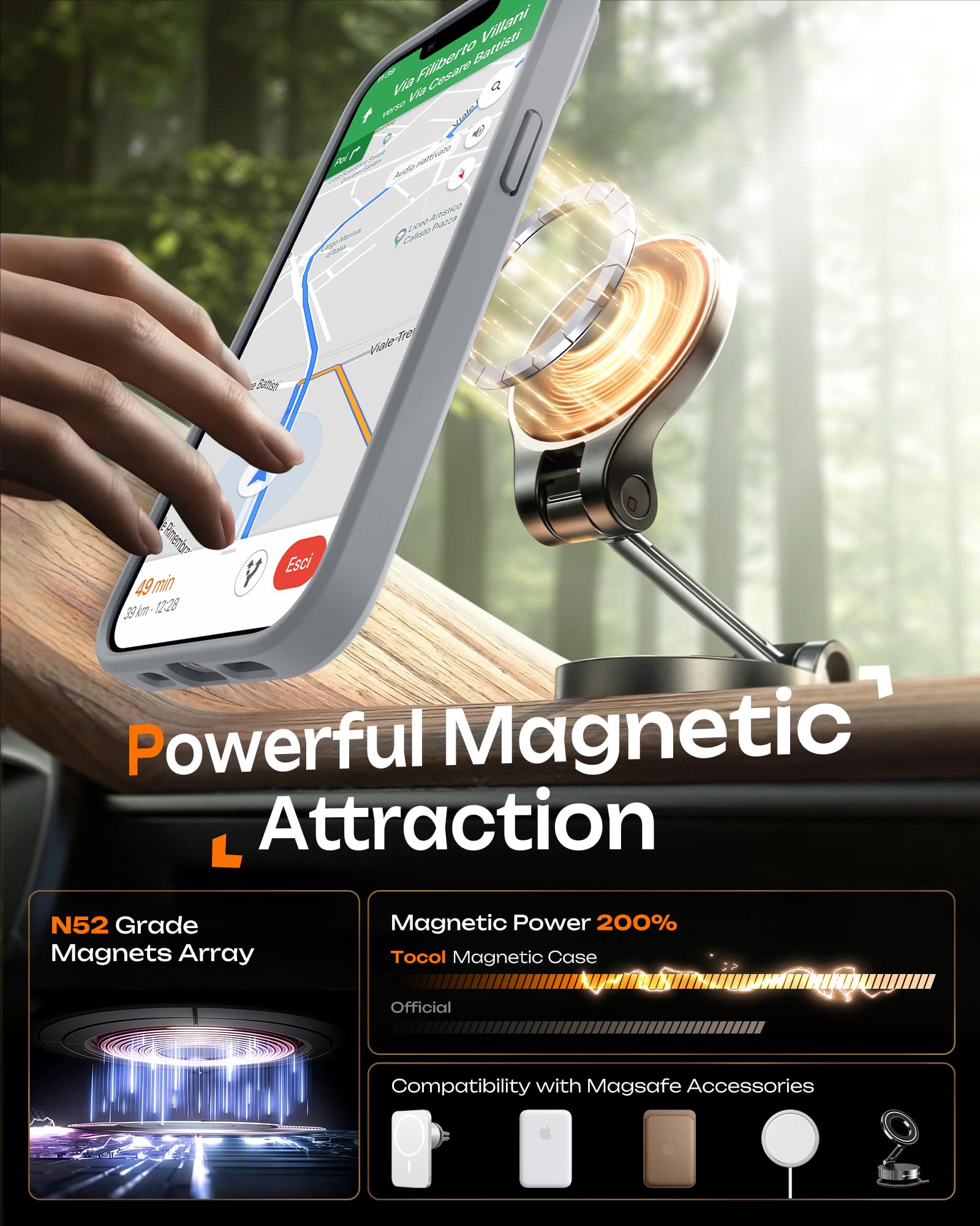 TOCOL Cover Magnetica per iPhone 14 6,1 Pollic, Compatibile con MagSafe, Protezione Fotocamera Integrata, Custodia Antiurto Traslucida Opaca, Titanio Grigio