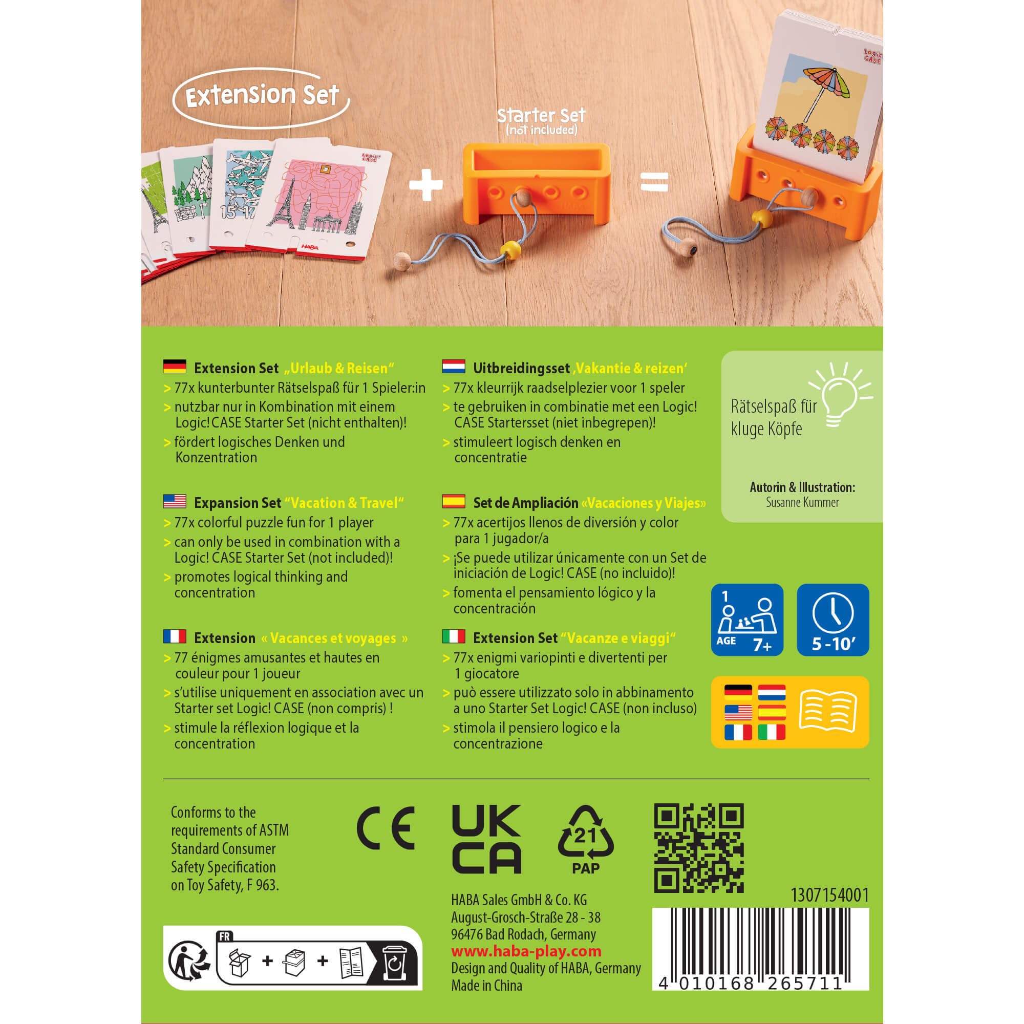 HABA Logic! Case Extension Set Vacaciones & Viajes, Juego de lógica para niños a Partir de 7 años, Juego de Rompecabezas. Juego de Viaje, Juego para 1 Jugador