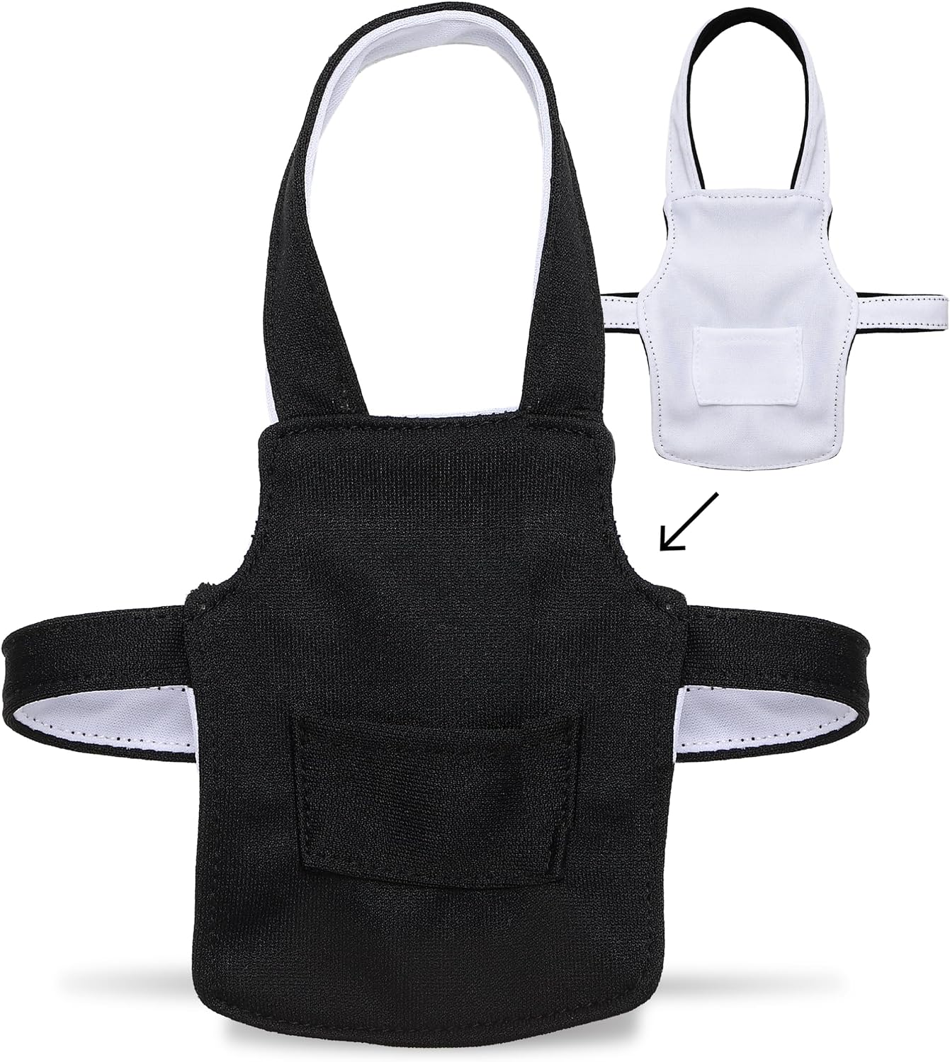 DolliBu Double-Sided Chef Apron for Stuffed Animals – Black and White Cooking Apron with Pocket for Teddy Bear Clothes, Pretend Play Dress Up Accessory - Fits 5 to 7 Inch Plush Toys