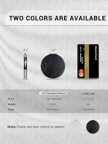 Miniatura 2 de Getinbulk Espejo compacto, juego de 2 espejos pequeños redondos de doble cara para bolso con aumento de 1x3x de piel sintética (negro, 2.8 pulgadas)