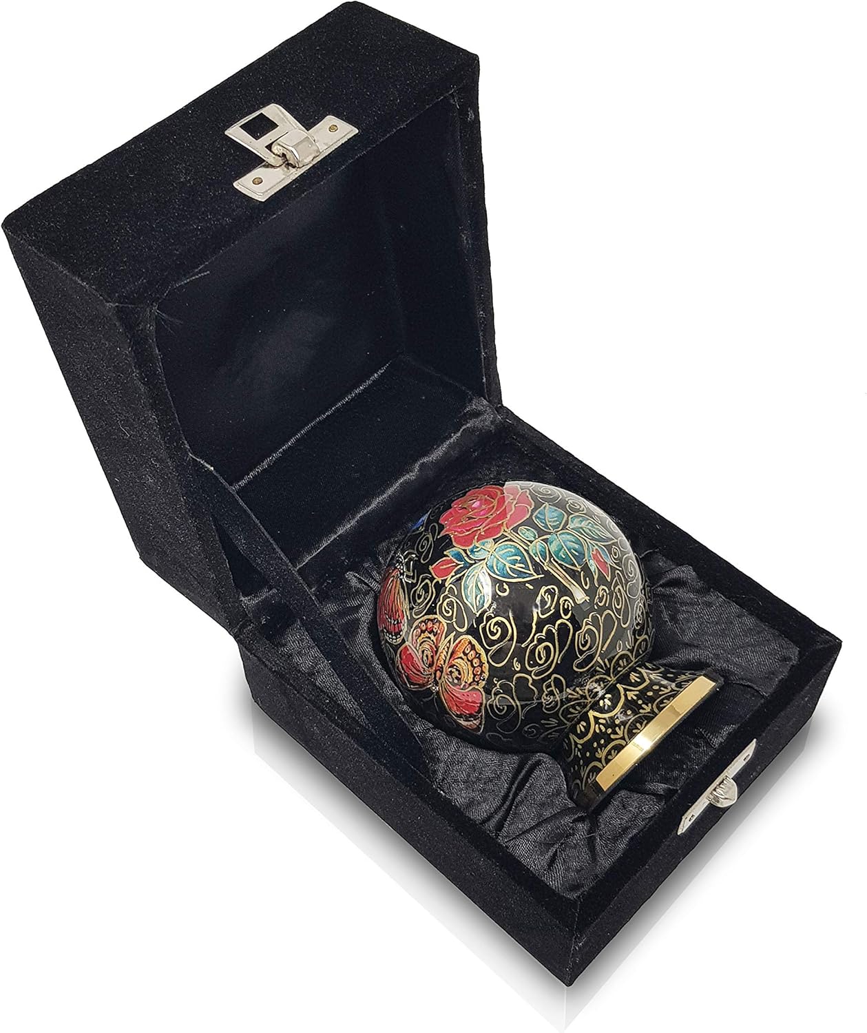 Keepsake Butterflies on Rose Floral Globe Style Cremation Urn - 100% Handcrafted Adult Funeral Urn - Solid Affordable Large Urn for Human Ashes, (Black)