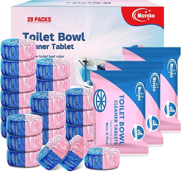 Msvvko Toilet Bowl Cleaners, Long-Lasting Toilet Tank Cleaner Tablets for Deodorizing & Descaling, Upgraded Blue&Pink Automatic Toilet Cleaning Tablets Against Tough Stains, 76 oz/28 Packs
