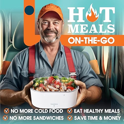 Miniatura 2 de TRAVELISIMO Fiambrera eléctrica para adultos de 80 W con calefacción para hombres, calentador de alimentos portátil de acero inoxidable de 1.5 L,