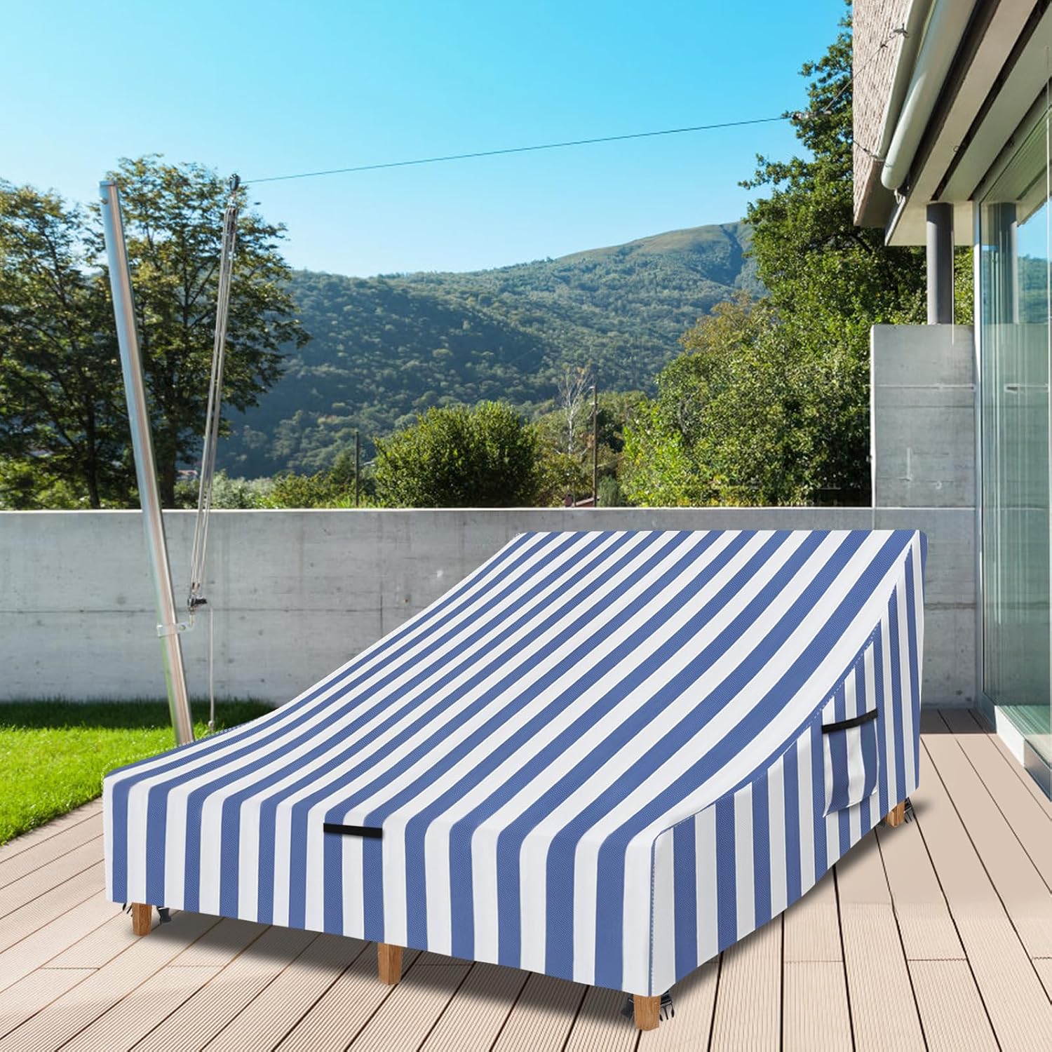 Waterproof Double Chaise Lounge Cover,600D Heavy Duty 82Inch Double Wide Patio Chaise Lounge Chair Covers-Blue