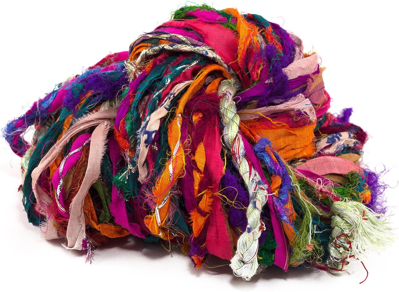 DARN GOOD YARN, Istanbul Sparkle Embellished Sari Silk Ribbon, 30 Yards, Multicolor, 100 Grams, 1 Skein