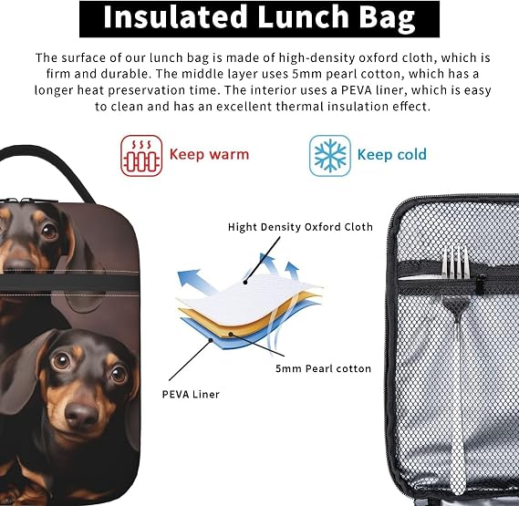 Dachshund Lunch Box for Kids Girls Boys Wiener Dog Lunch Bag Cooler Tote Reusable Insulated Lunch Bag Container Gifts for Office Picnic Travel Work School