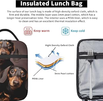 Dachshund Lunch Box for Kids Girls Boys Wiener Dog Lunch Bag Cooler Tote Reusable Insulated Lunch Bag Container Gifts for Office Picnic Travel Work School