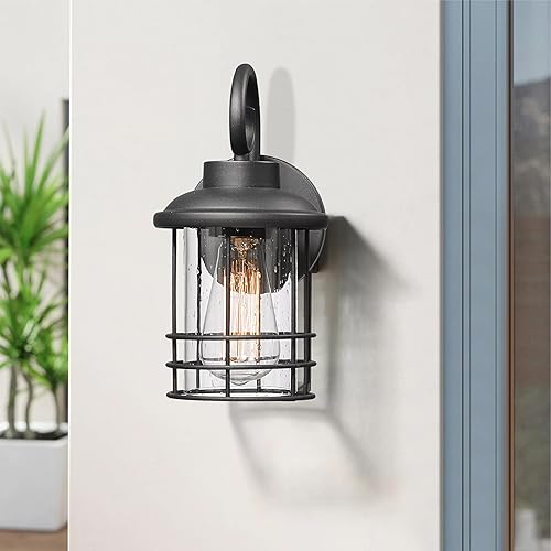 Miniatura 5 de ALLGOT Apliques de pared para exteriores, accesorio de iluminación de pared exterior, farol de pared de porche con pantalla de vidrio sembrado para