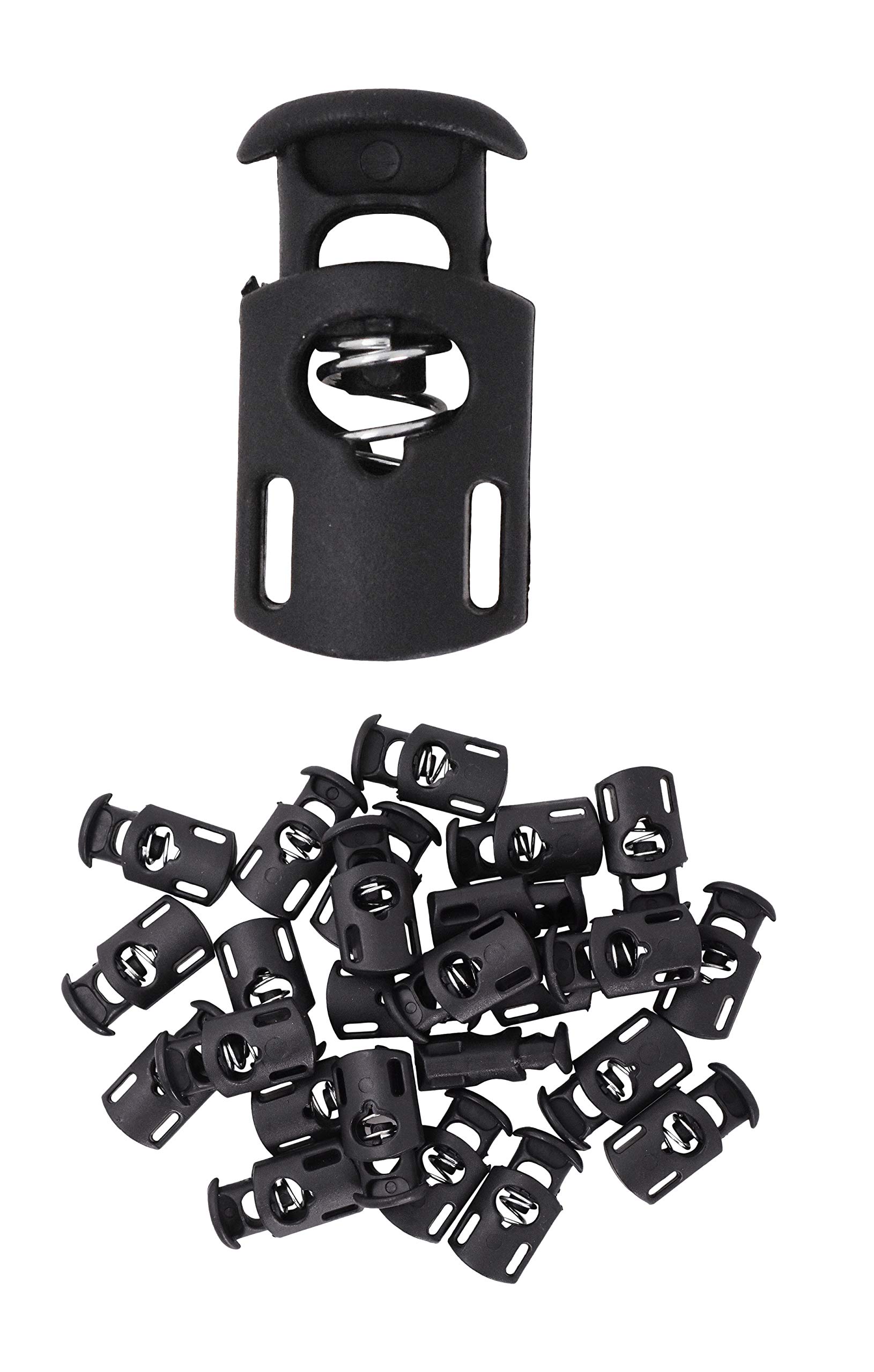 Mandala Crafts Black Spring Cord Locks Barrel Single Hole Toggles for Drawstrings Clamps - 100 Barrel Plastic Cord Stoppers Drawstring Clips Locking