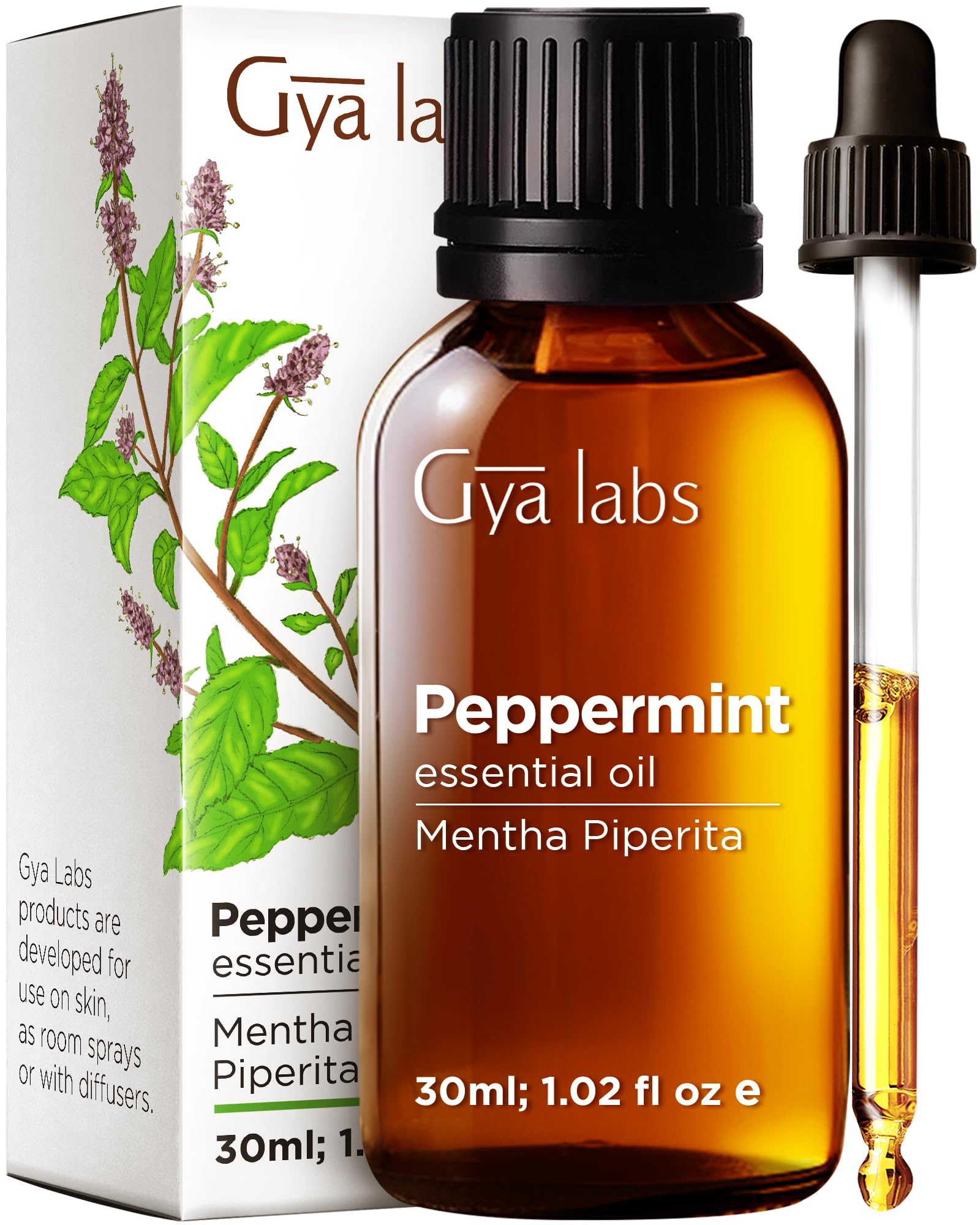 Gya Labs Pure Peppermint Oil for Hair Growth - 100% Therapeutic Mint Essential Oils - Premium Grade Natural Peppermint Essential Oil for Diffuser, Skin & Hair (30ml)