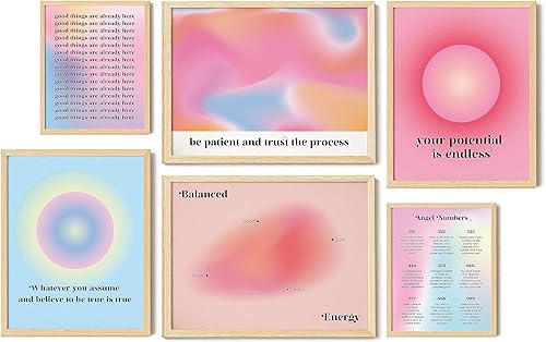 EXCOOL CLUB Póster de Aura para estética de habitación, arte de pared de aura de 16 x 12 pulgadas, decoración espiritual rosa de habitación,