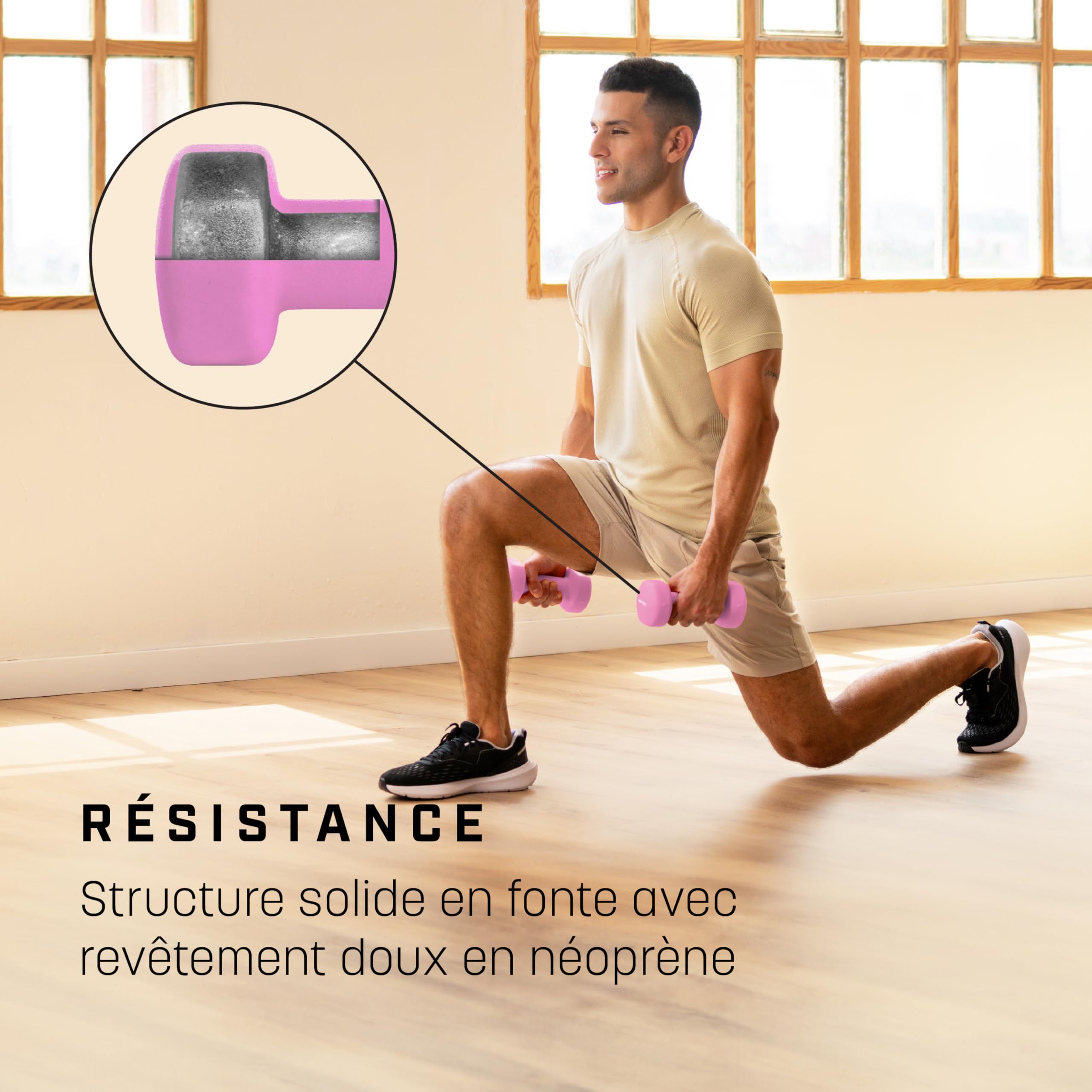 KG Physio Ensemble d'haltères avec revêtement en néoprène - Résistant à la transpiration - Avec technologie anti-roulis - Avec affiche d'exercices - Paire d'haltères de 1 à 10 kg